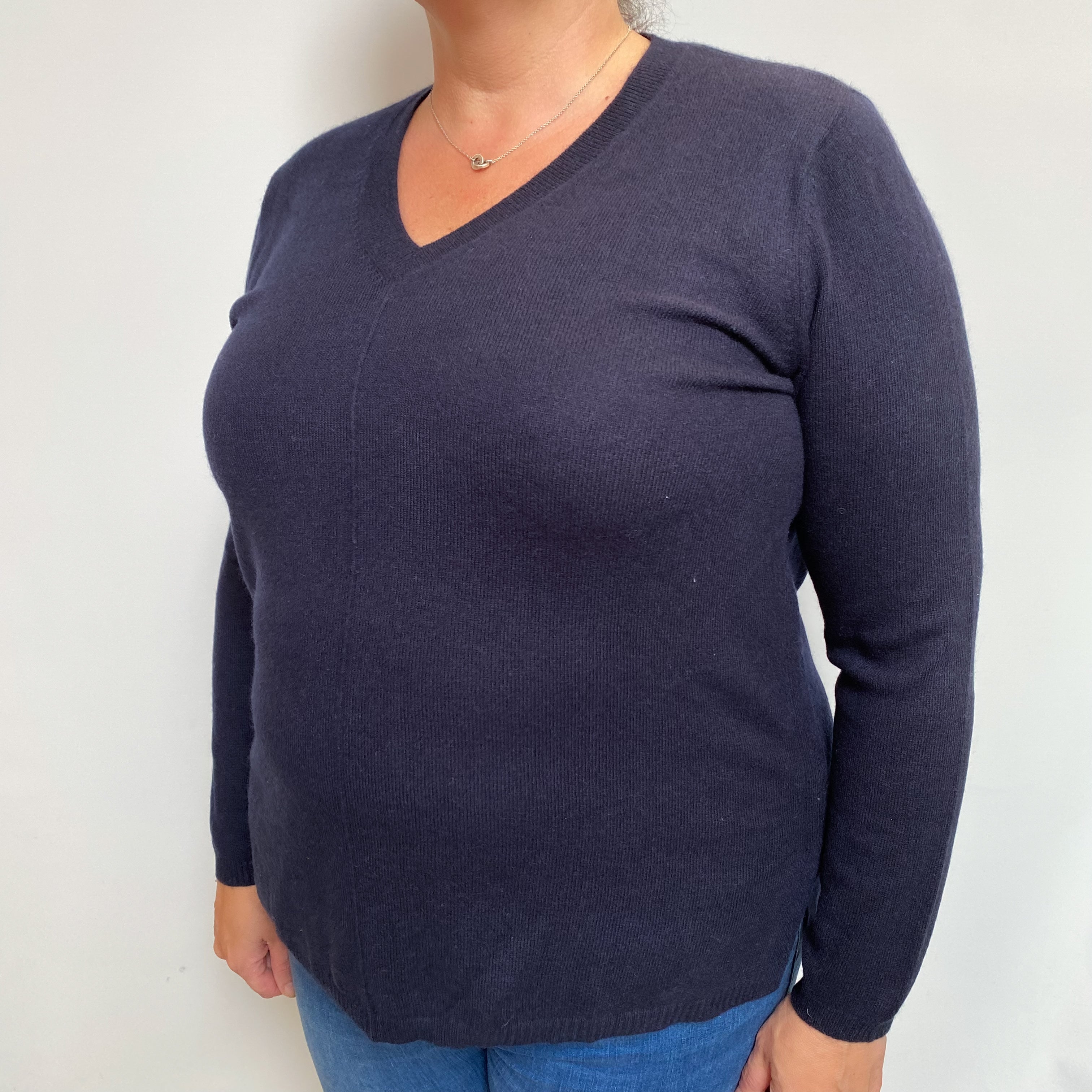 Dark Navy Cashmere V Neck Jumper Extra Large