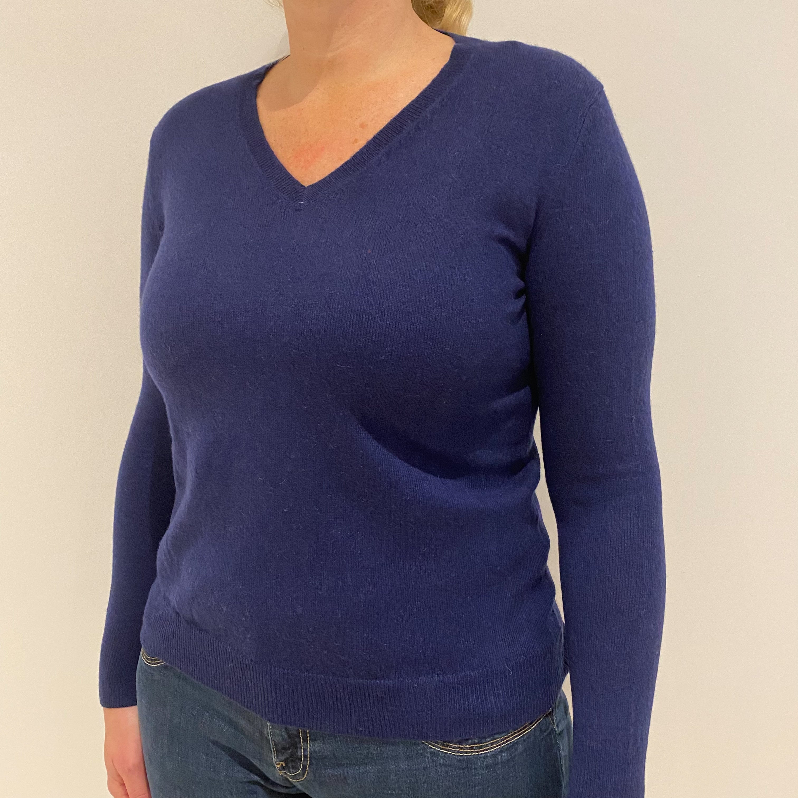 Midnight Blue Cashmere V-Neck Jumper Large