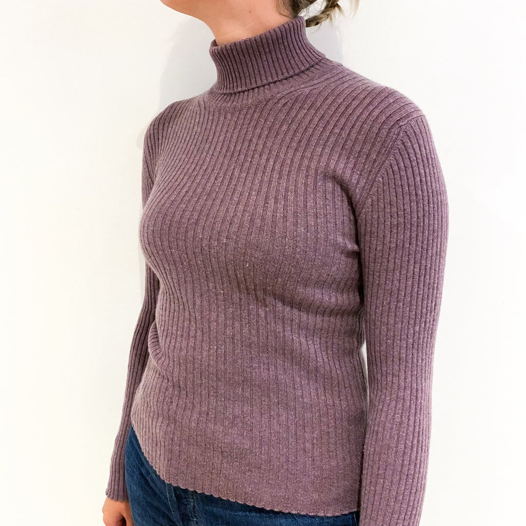 Heather Purple Cashmere Polo Neck Jumper Small