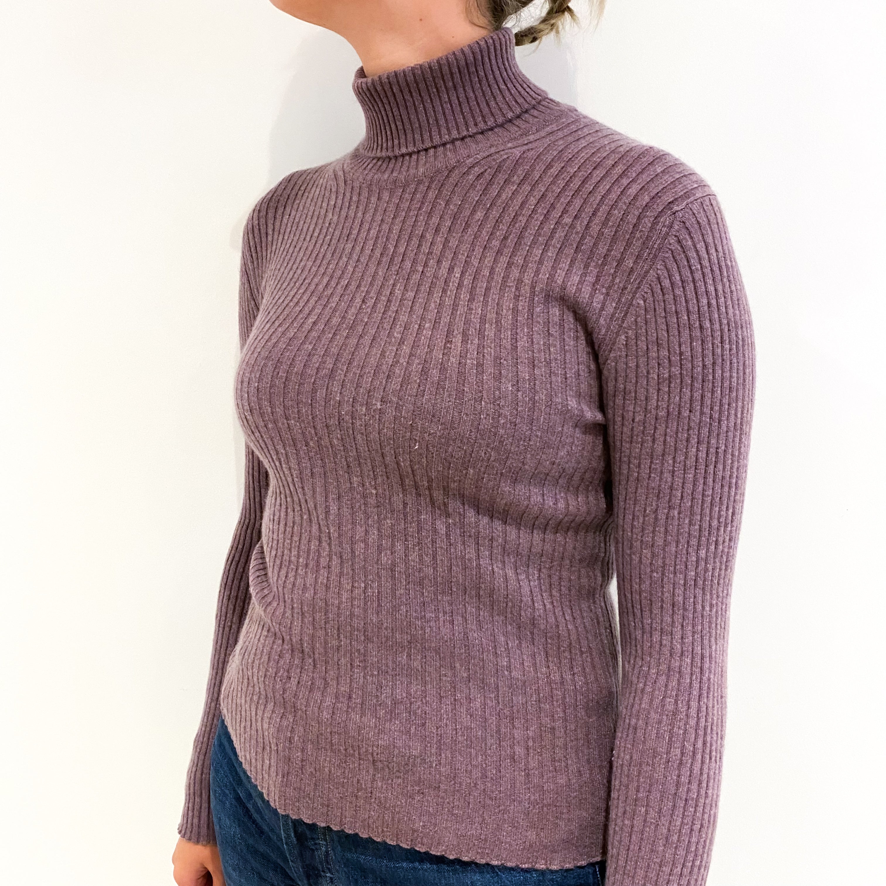 Heather Purple Cashmere Polo Neck Jumper Small