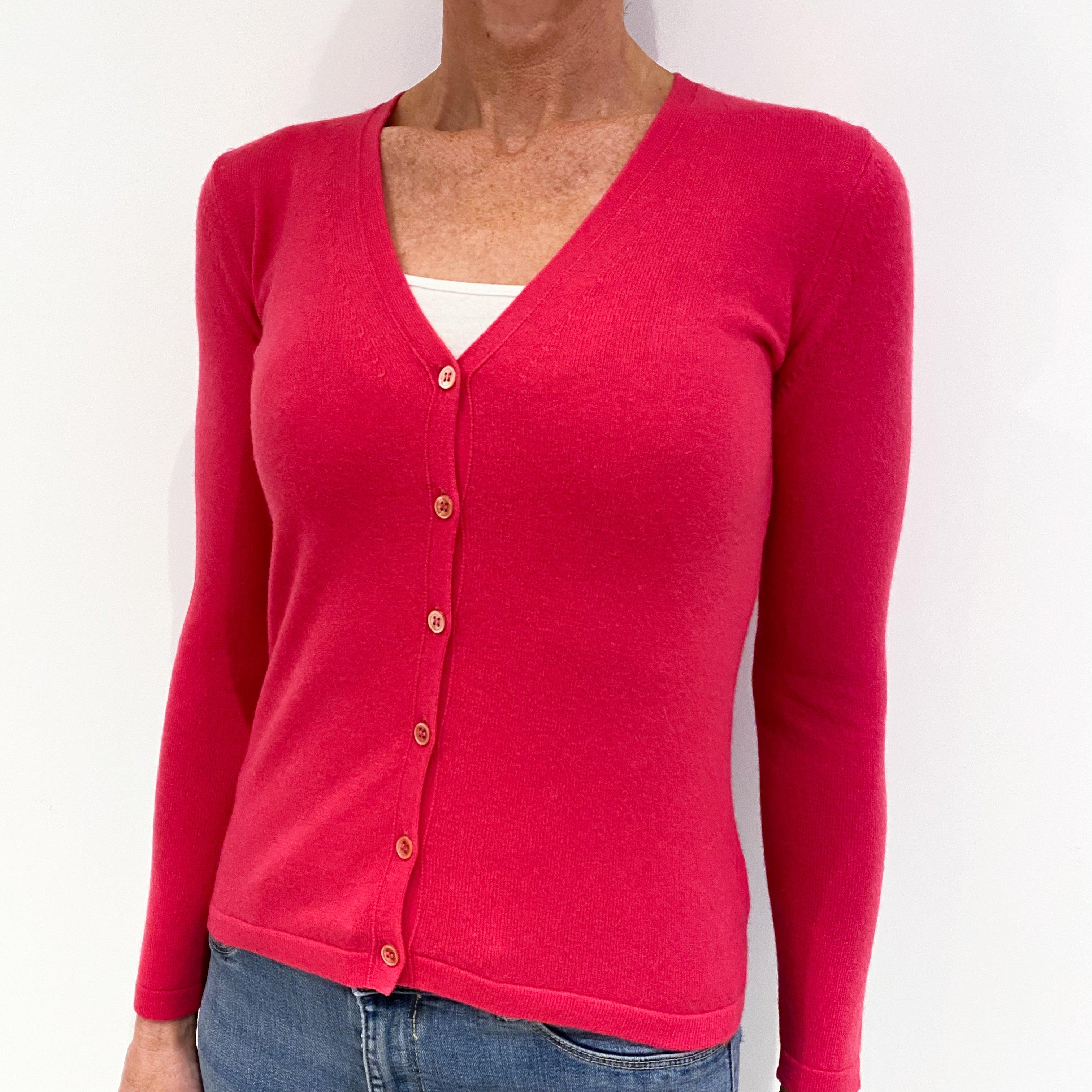 Fuchsia Pink Cashmere V-neck Cardigan Small