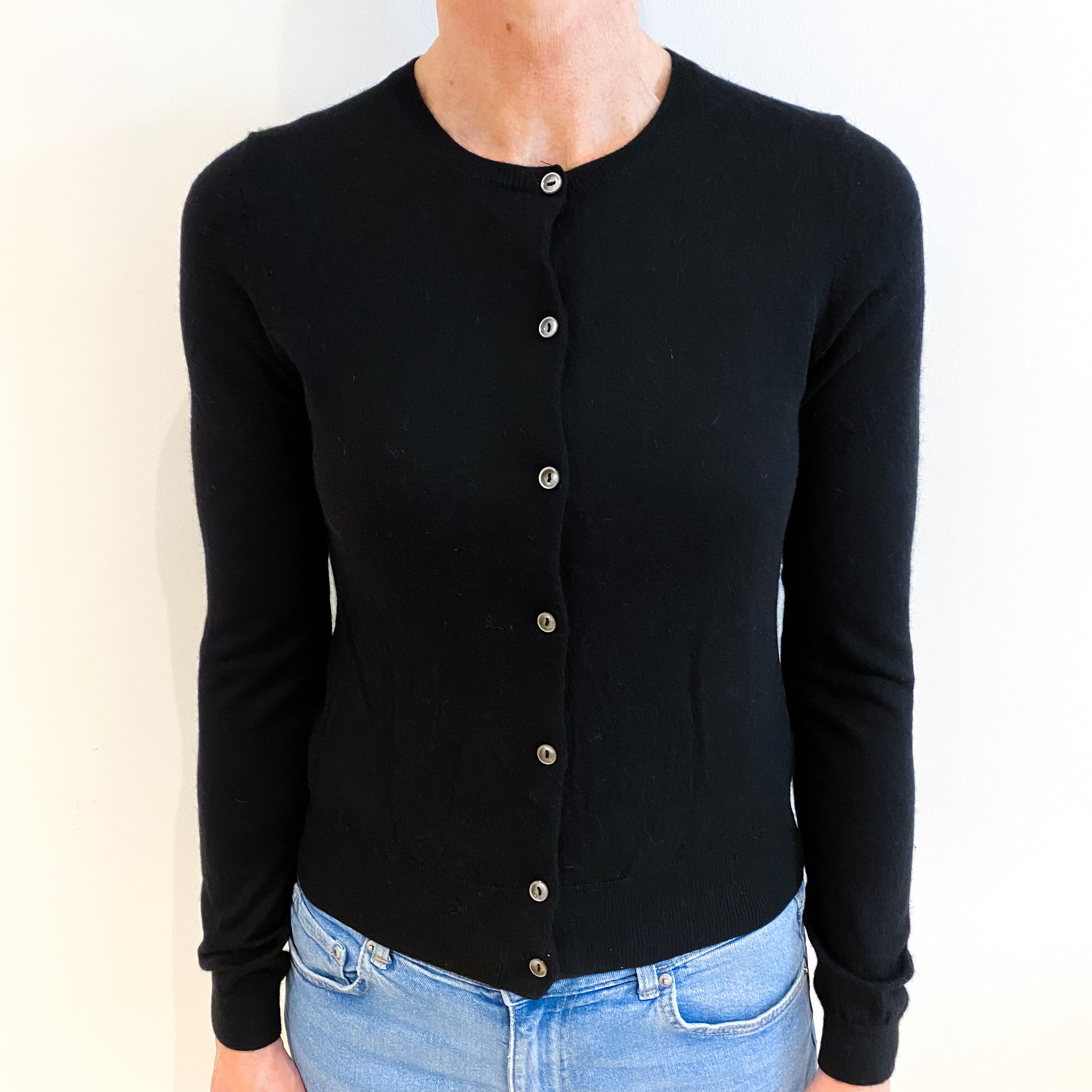 Black Cashmere Crew Neck Cardigan Small