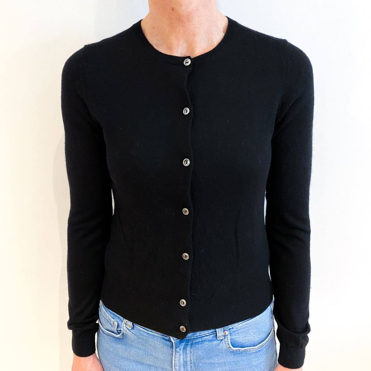 Black Cashmere Crew Neck Cardigan Small