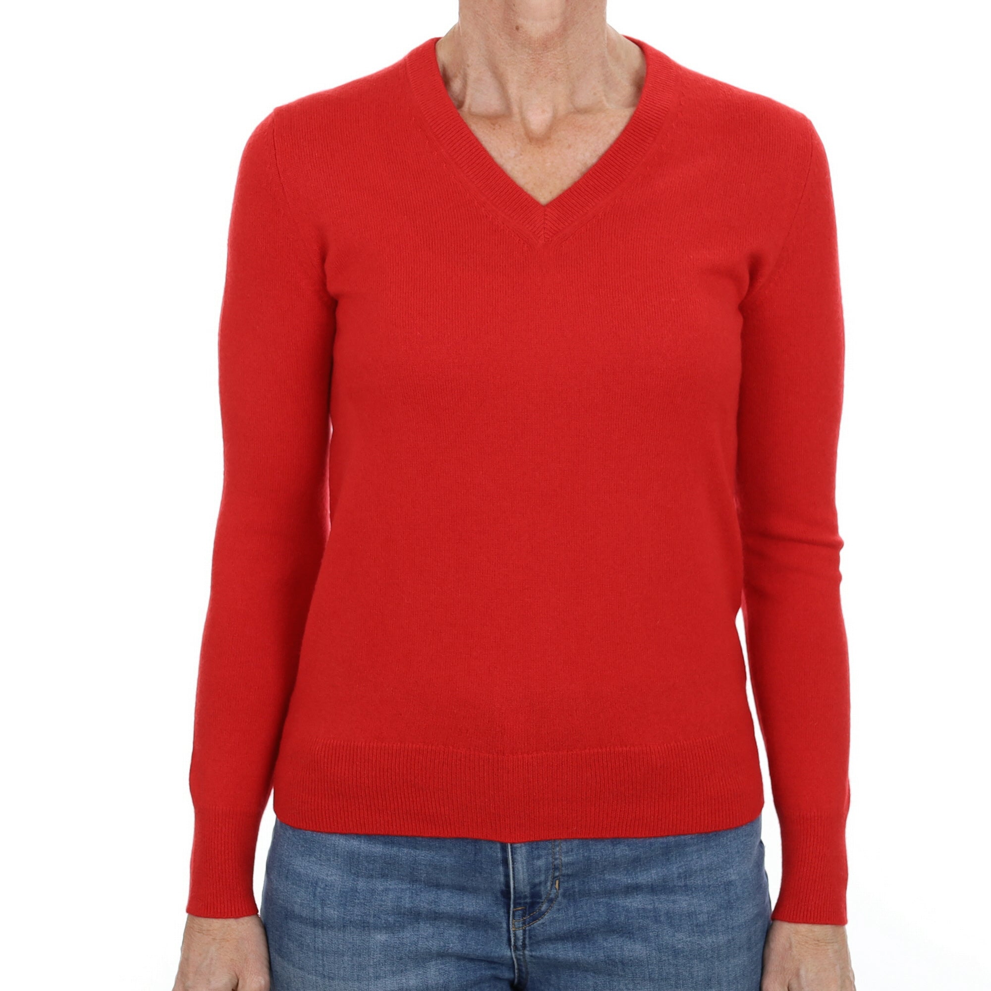 Vermillion Red Cashmere V Neck Jumper Small