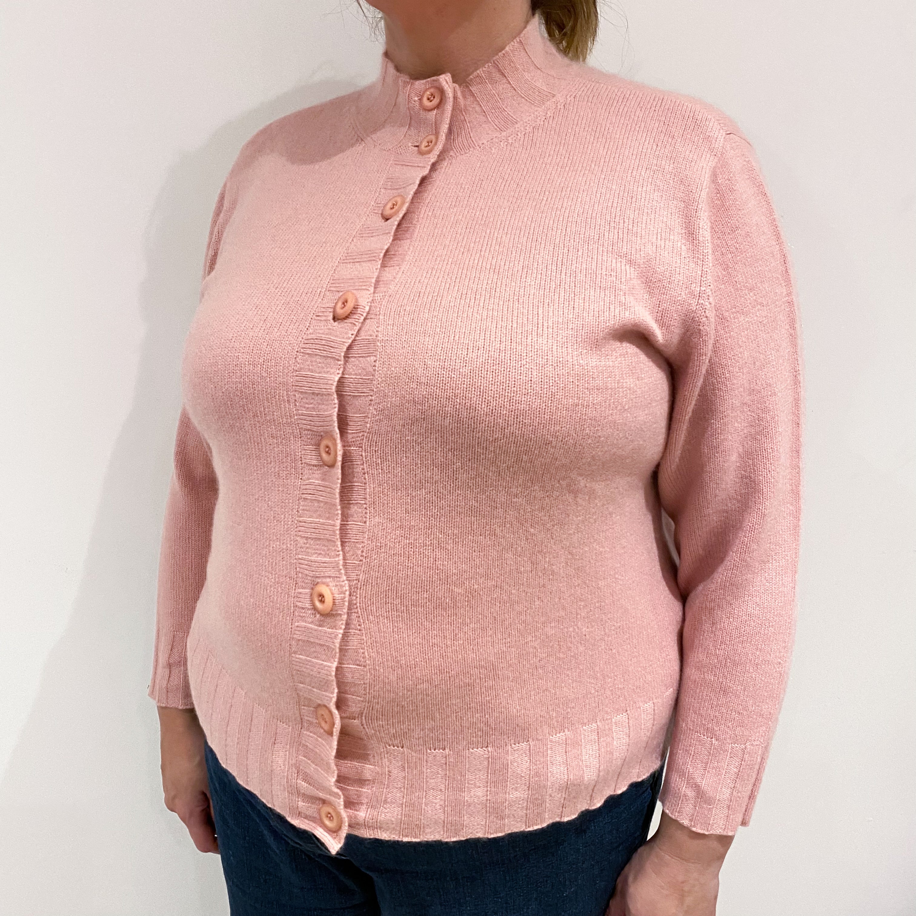 Blush Pink Cashmere Turtle Neck Cardigan Extra Large