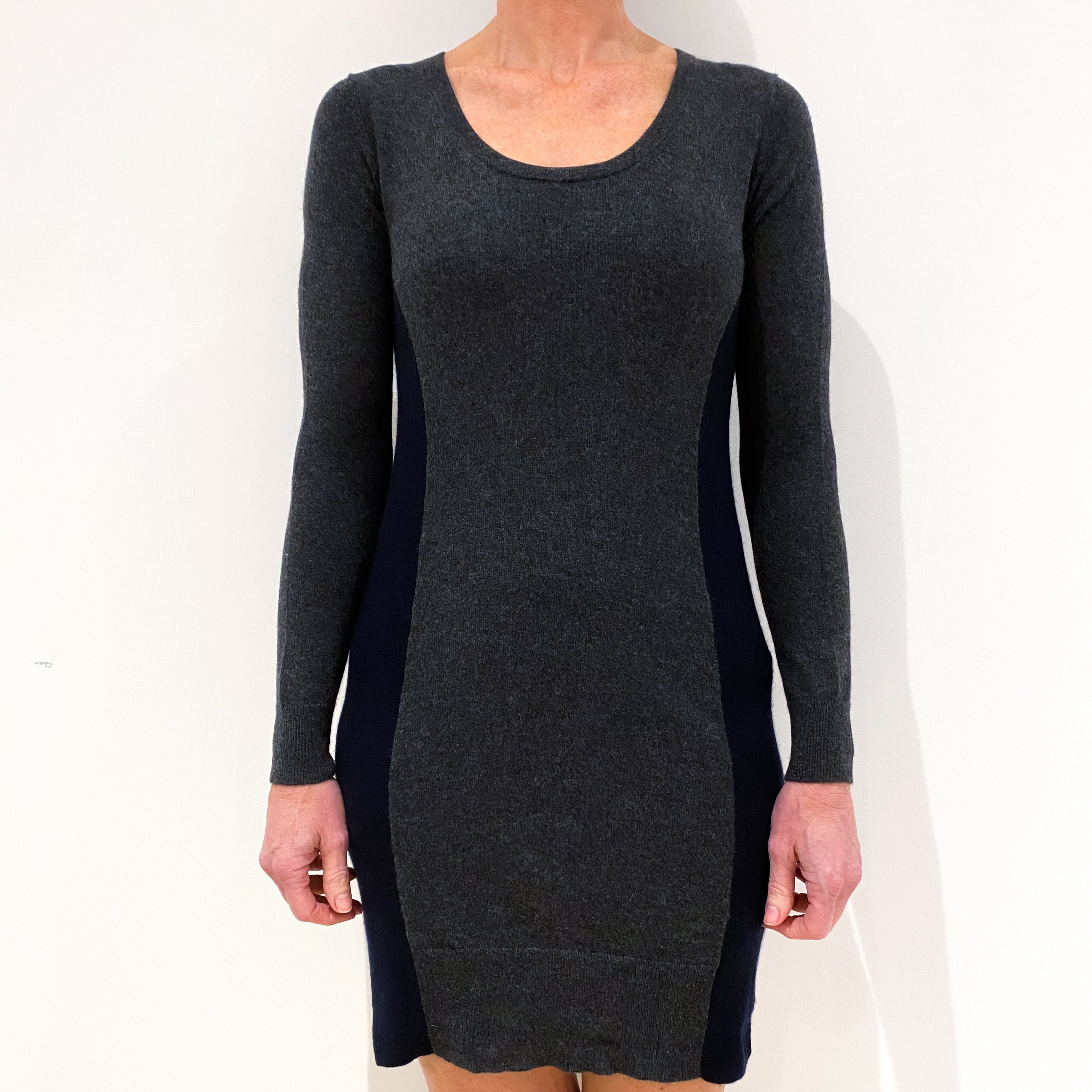 Charcoal Grey Cashmere Scoop Neck Dress Small