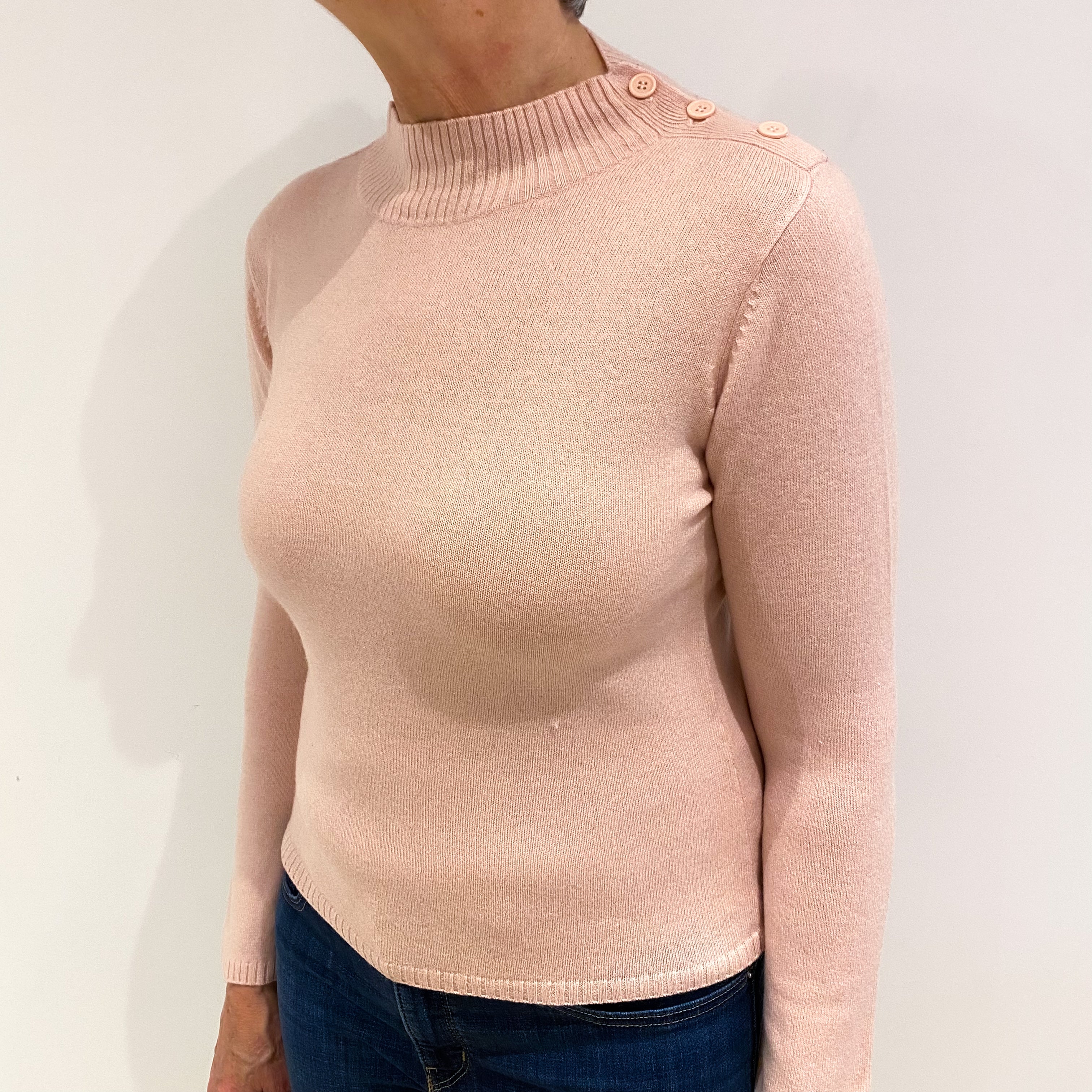 Dusky Pink Cashmere Turtle Neck Jumper Medium
