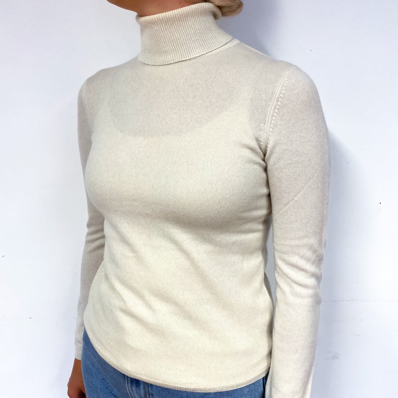 Ivory Cashmere Polo Neck Jumper Small
