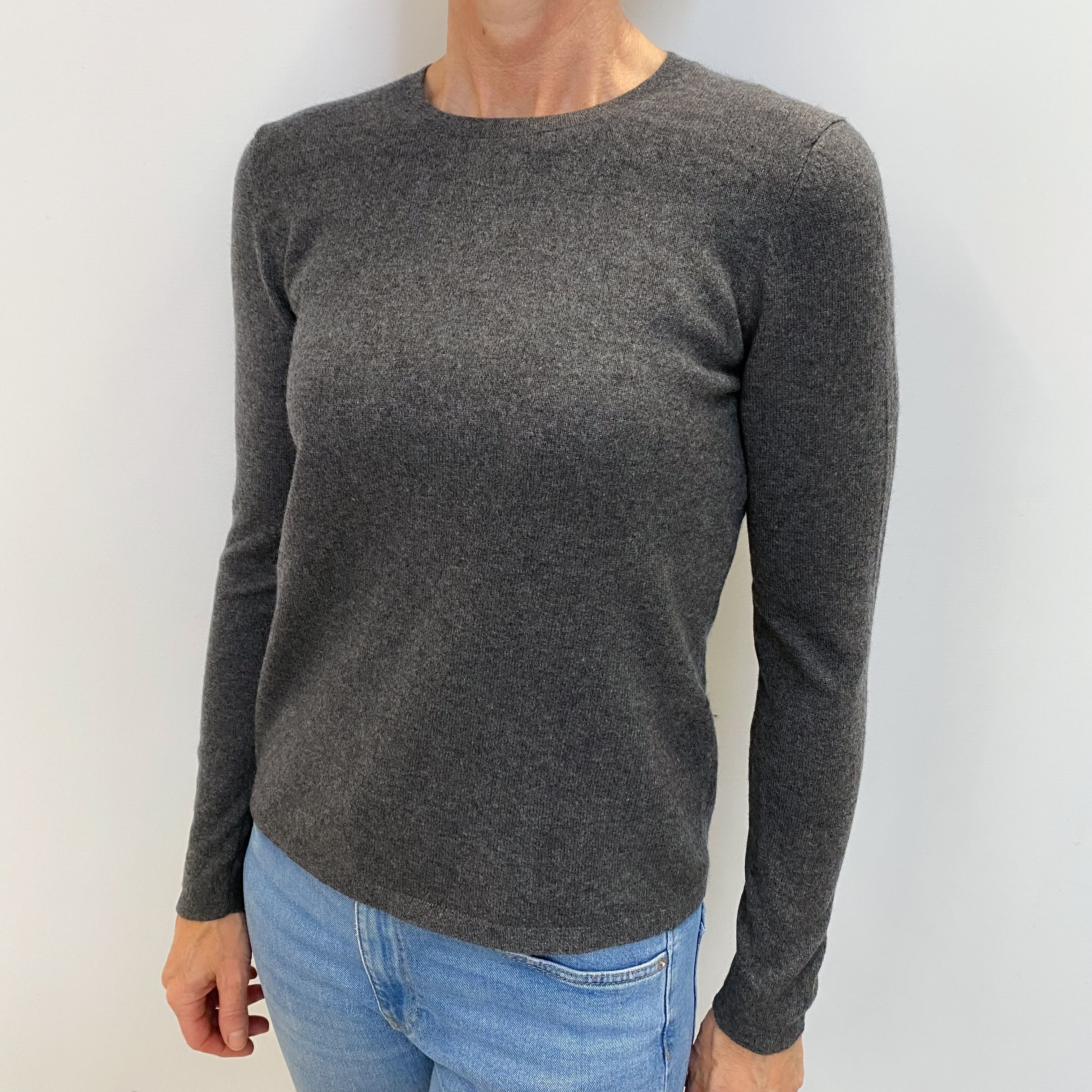 Slate Grey Cashmere Crew Neck Jumper Small