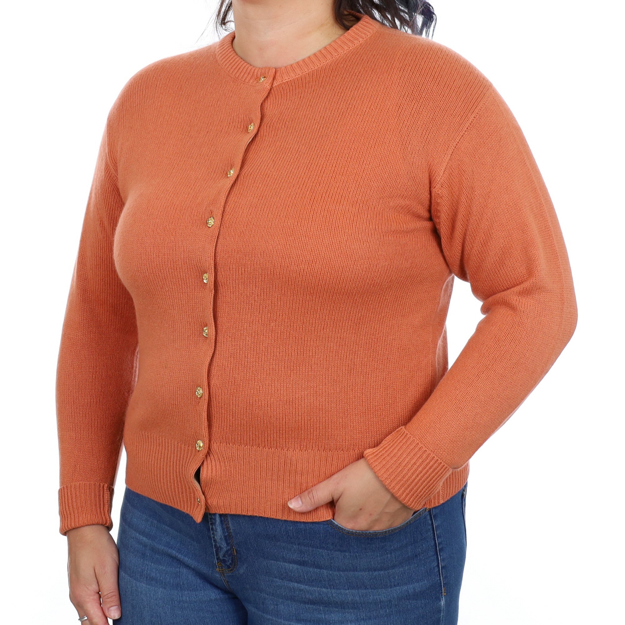Crab Orange Cashmere Crew Neck Cardigan Large