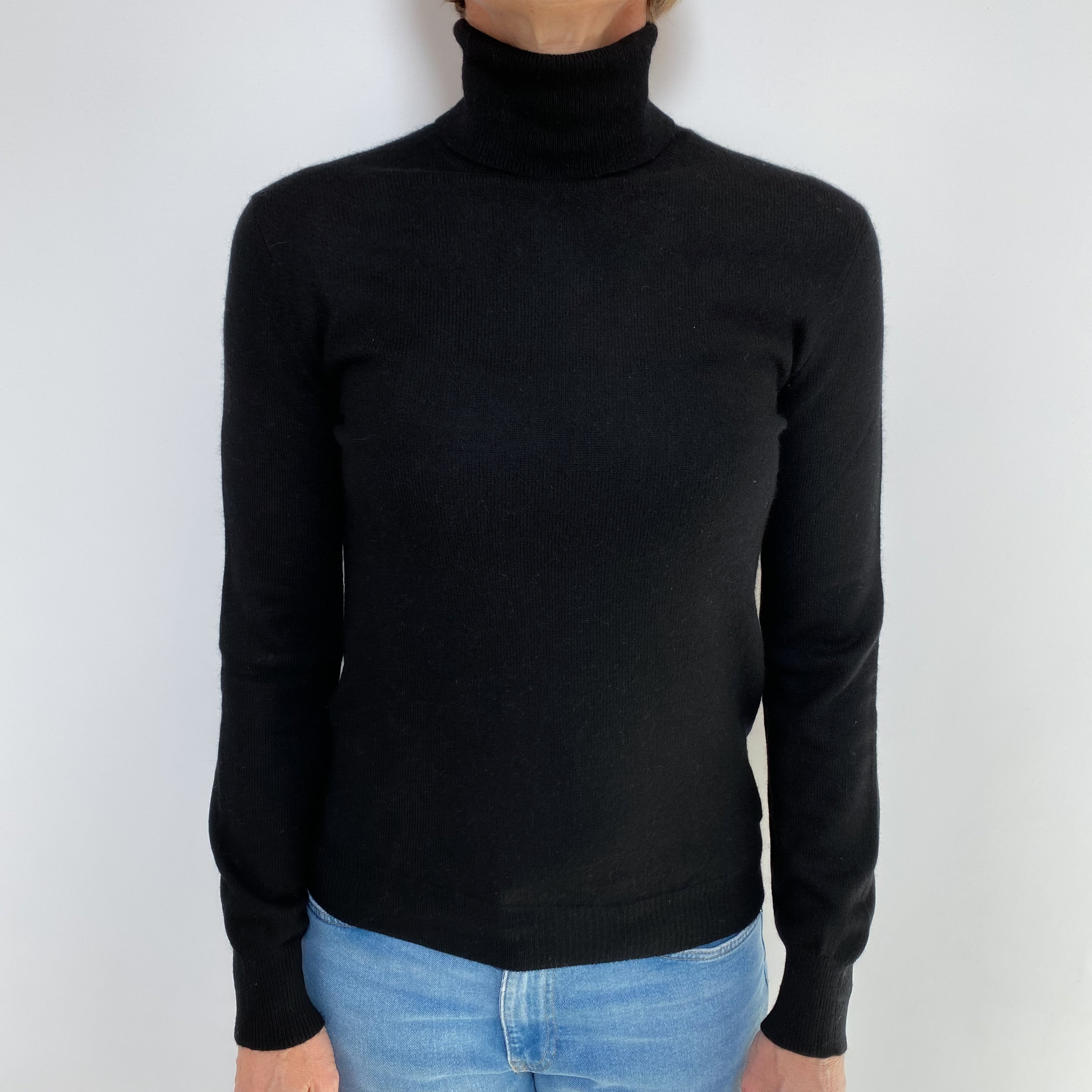 Black Cashmere Polo Neck Jumper Small