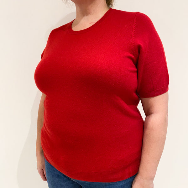 Post Box Red Short Sleeved Cashmere Crew Neck Jumper Extra Large