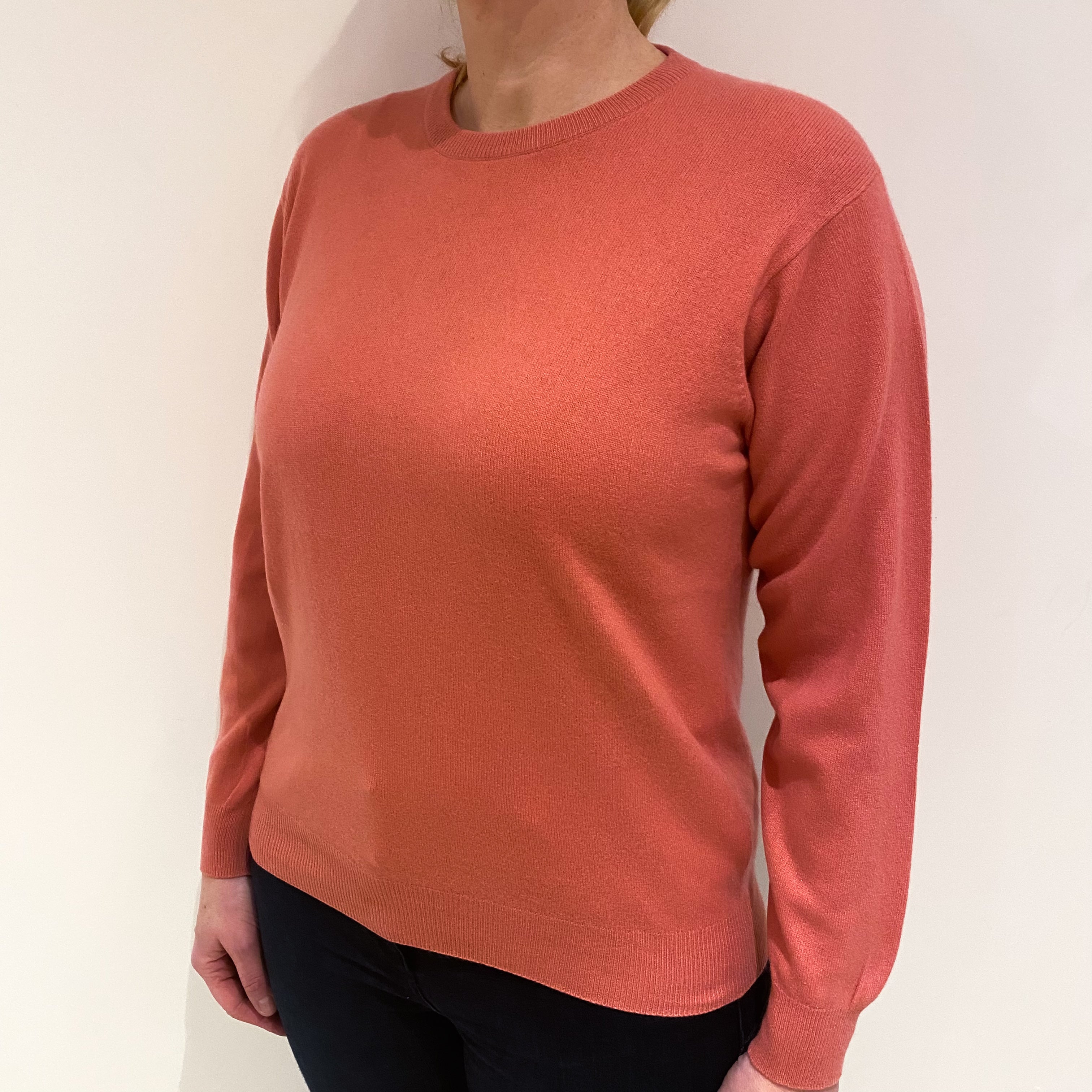 Salmon Pink Cashmere Crew Neck Jumper Large