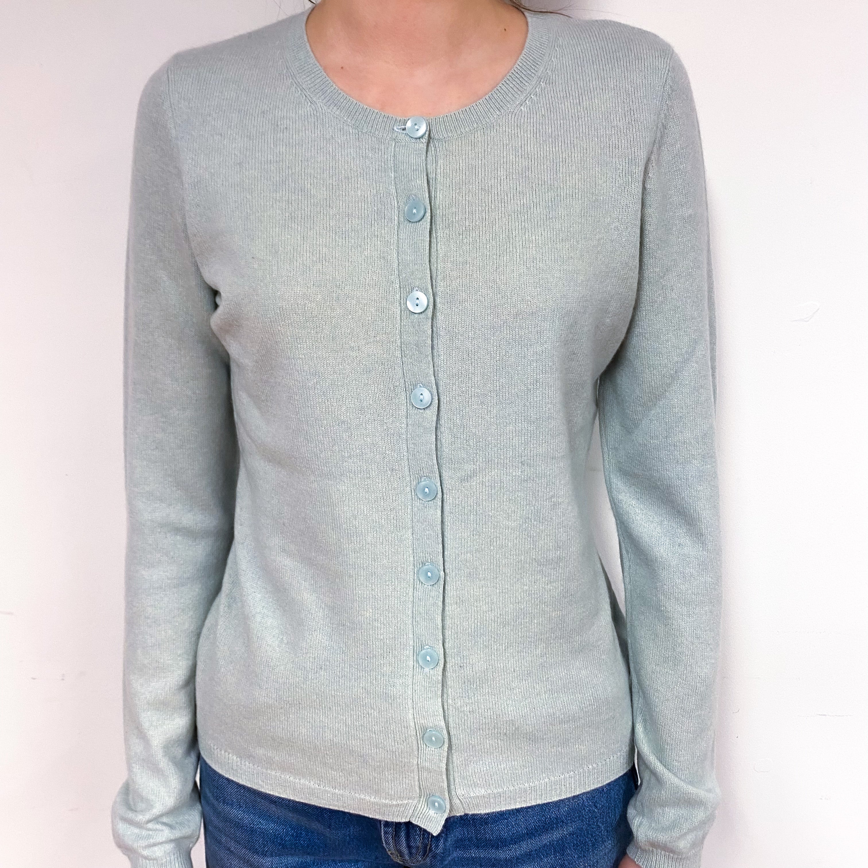 Opal Green Cashmere Crew Neck Cardigan Extra Small