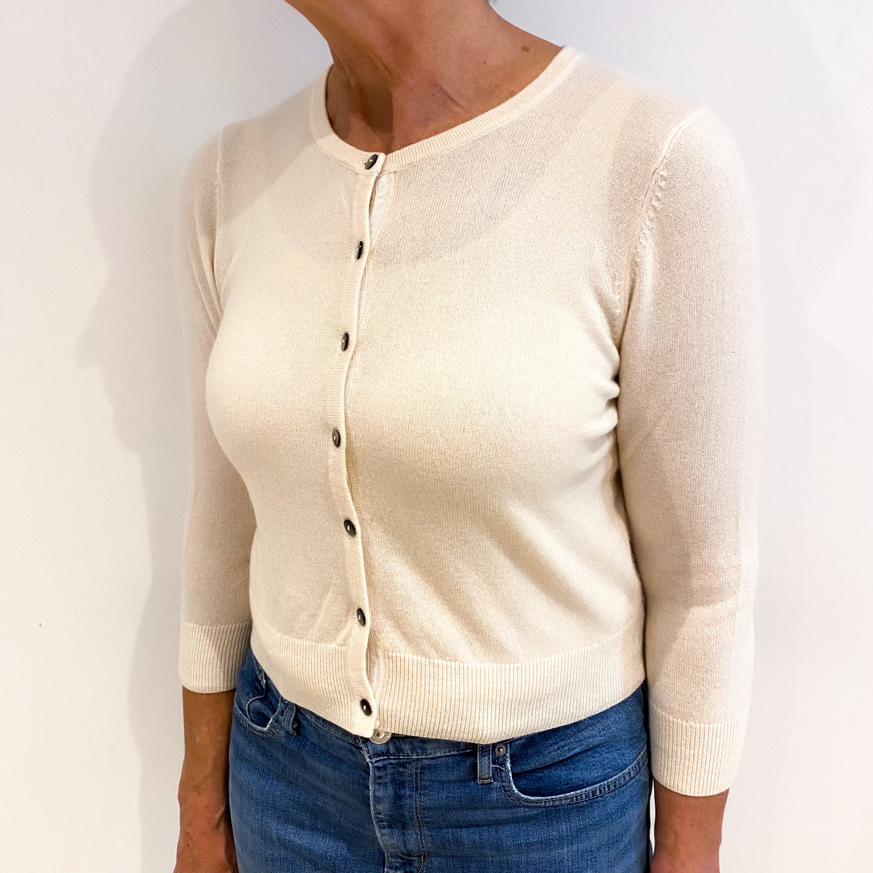 Vanilla Cream Cashmere Crew Neck Cardigan Medium