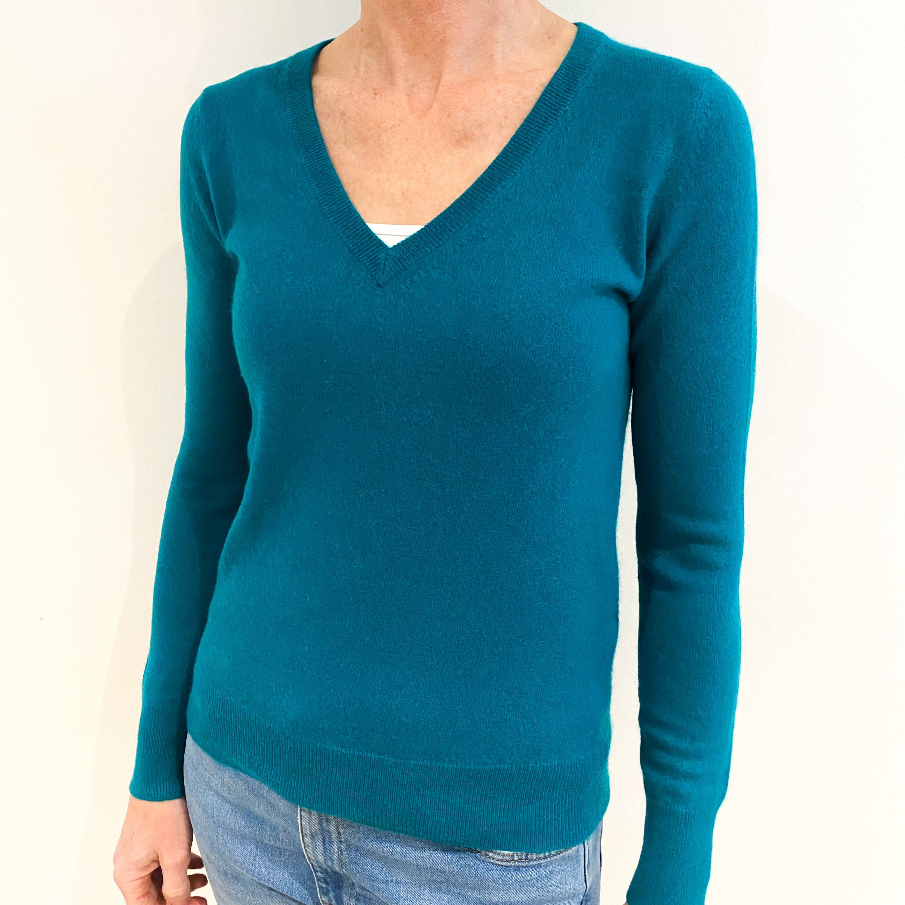Jade Green Cashmere V Neck Jumper Small