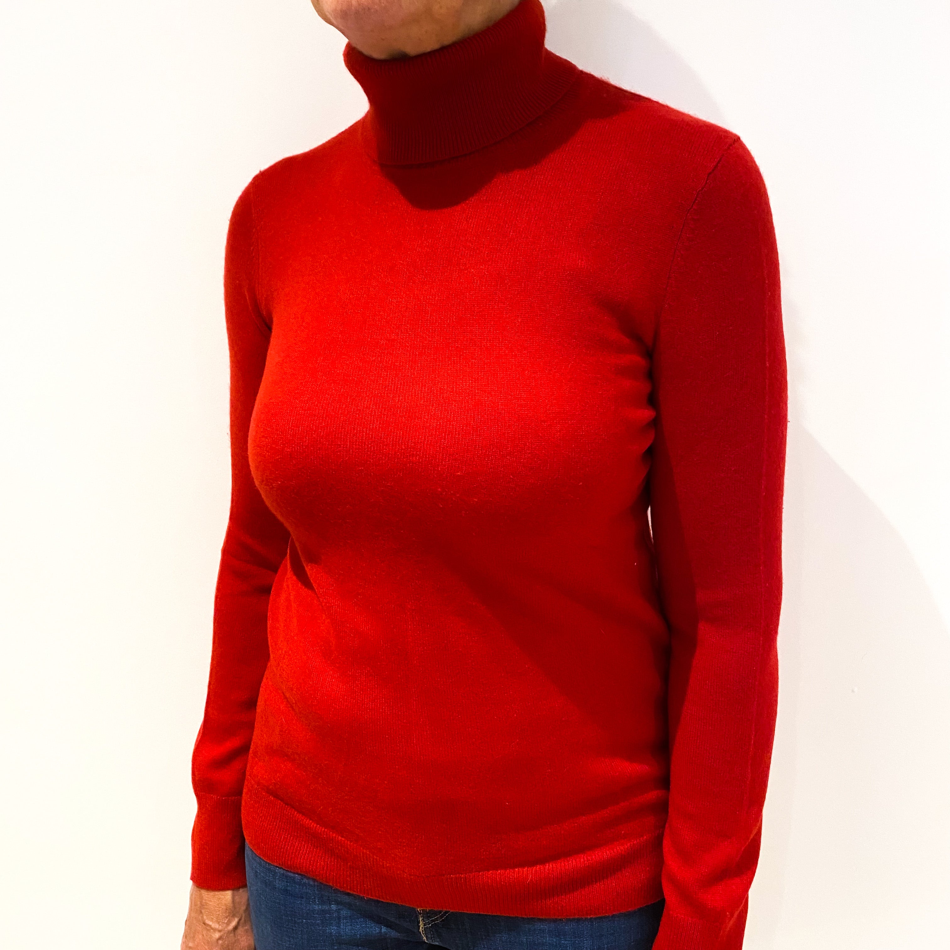 Post Box Red Cashmere Polo Neck Jumper Medium