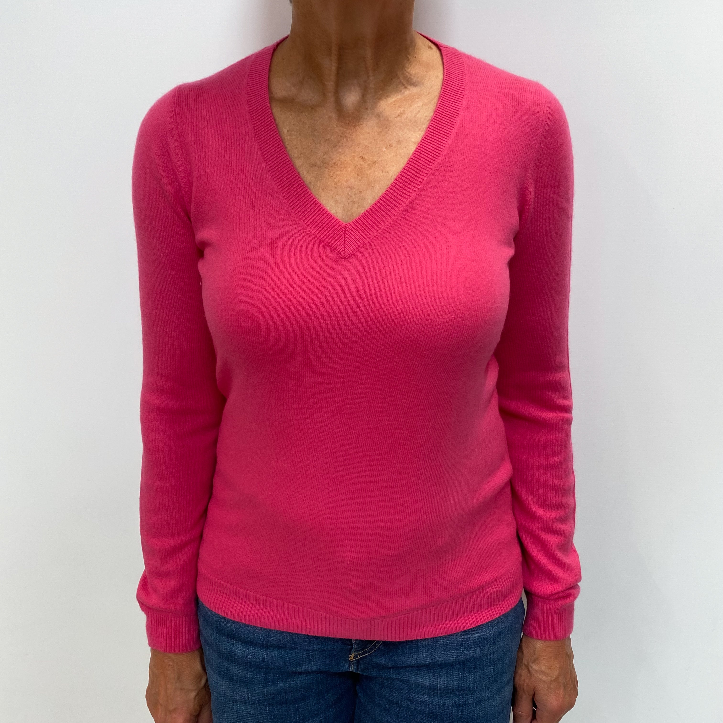 Hot Pink Cashmere V Neck Jumper Medium