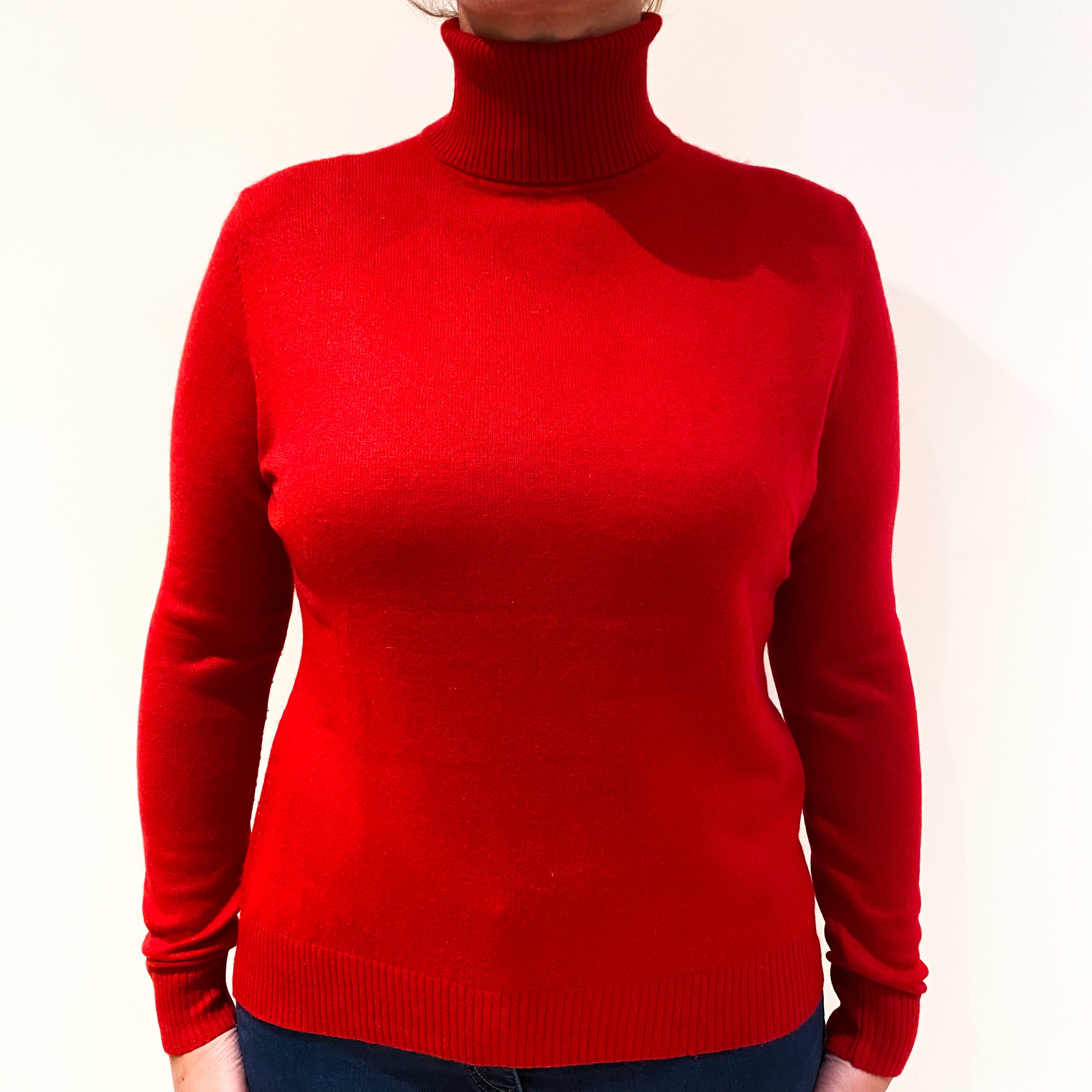 Scarlet Red Cashmere Polo Neck Jumper Large
