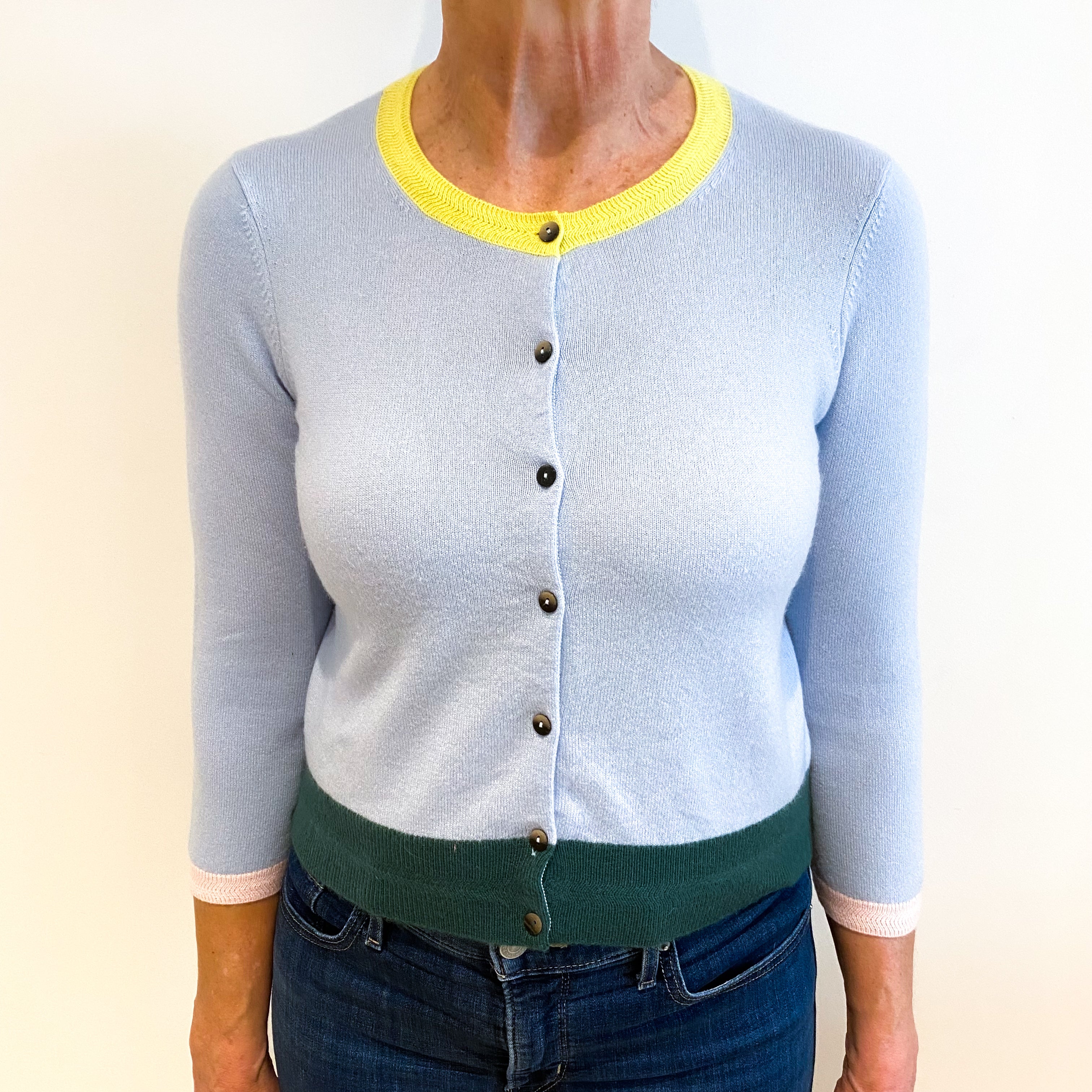 Pale Blue Cashmere Crew Neck Cardigan Medium