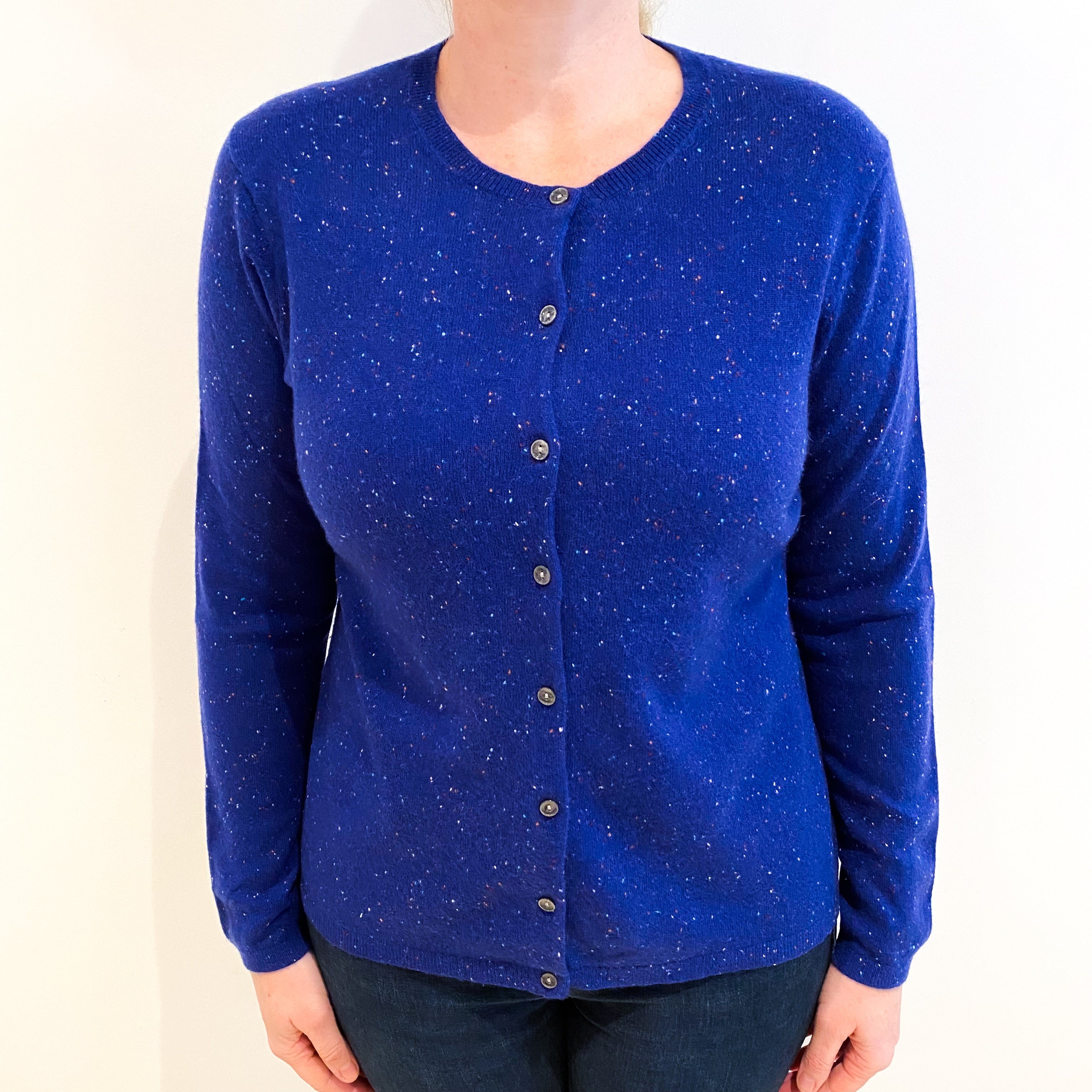 Indigo Blue Fleck Cashmere Crew Neck Cardigan Large