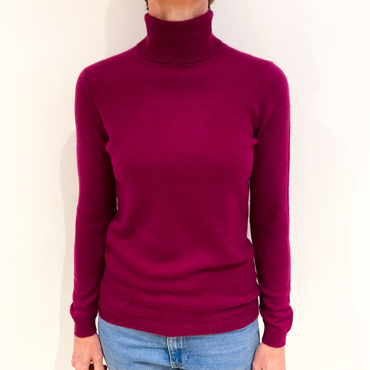 Magenta Pink Cashmere Polo Neck Jumper Small