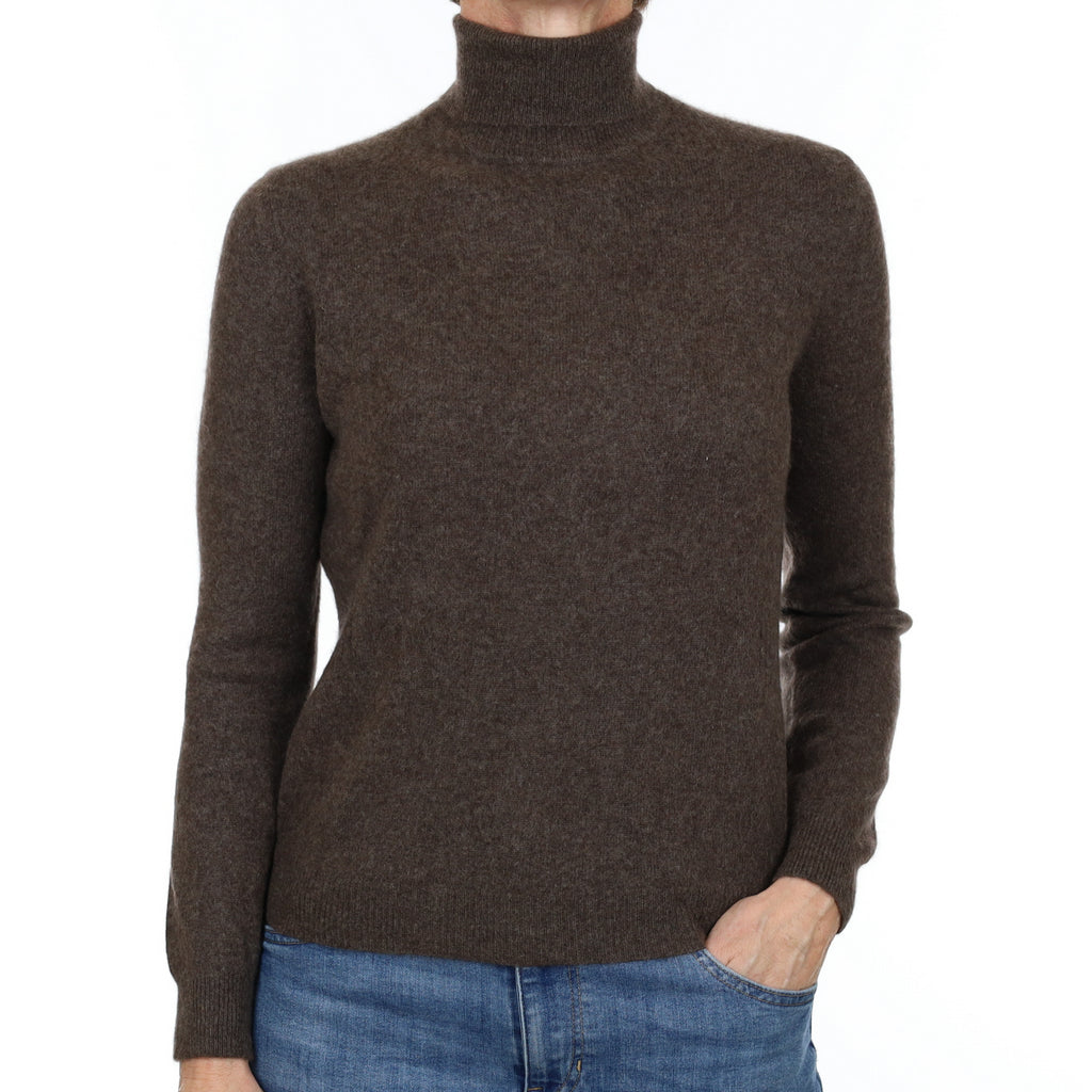 Mole Brown Cashmere Polo Neck Jumper Small