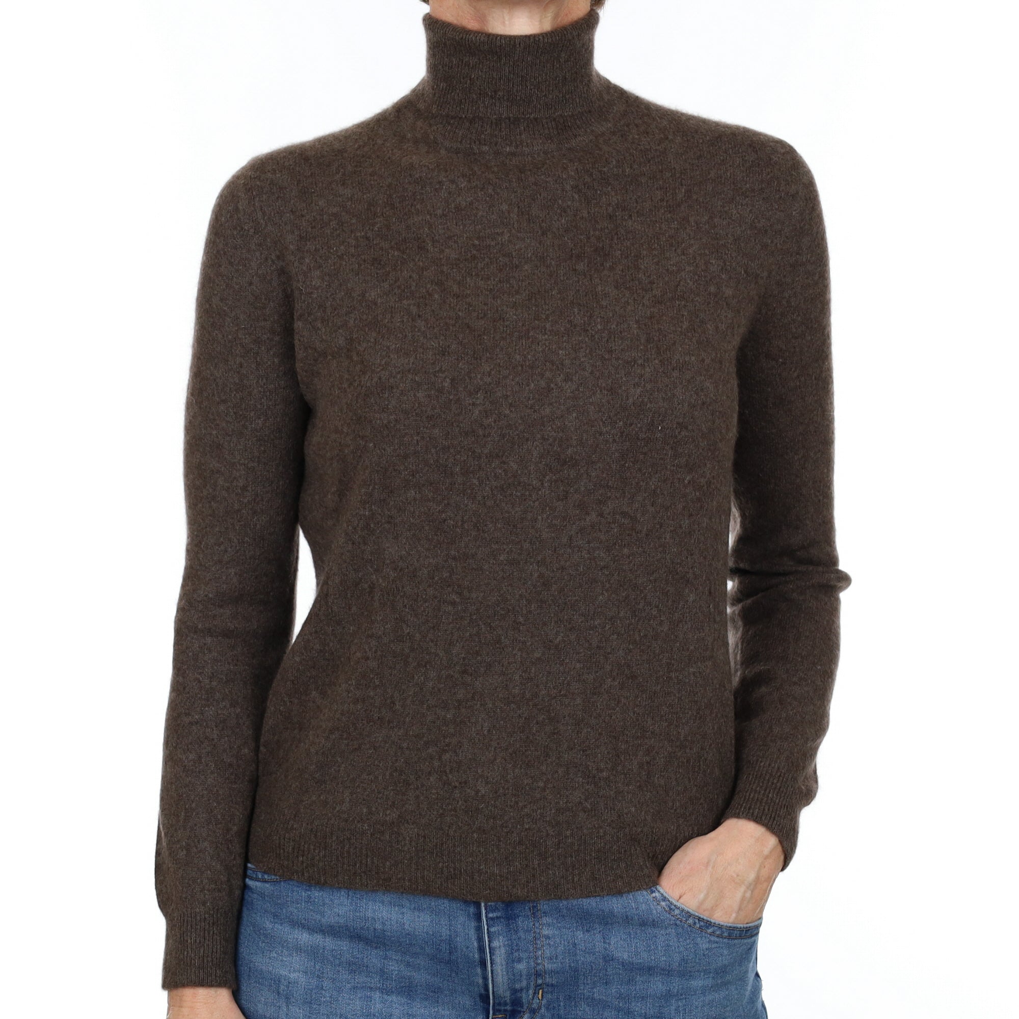 Mole Brown Cashmere Polo Neck Jumper Small