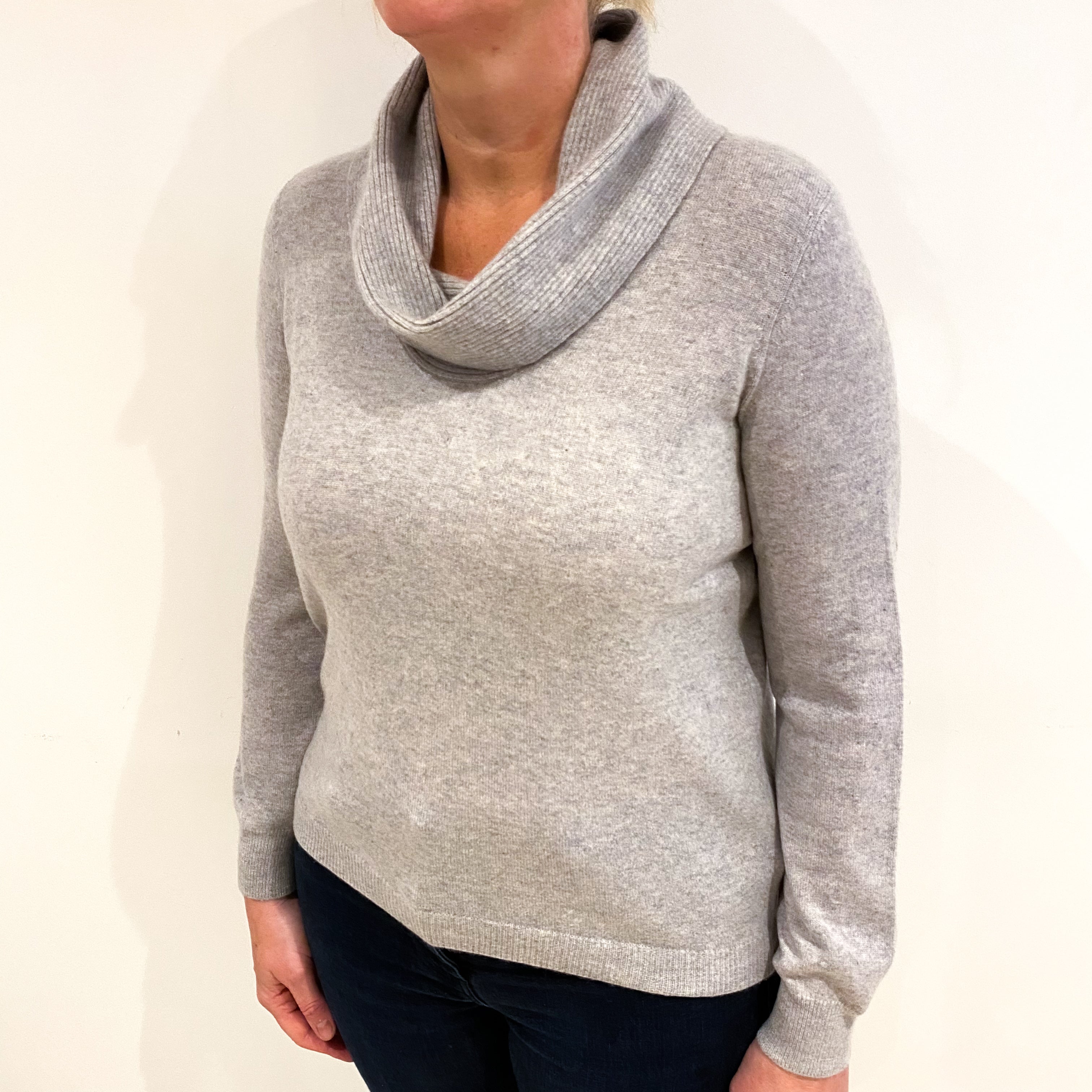 Mist Grey Cashmere Cowl Neck Jumper Large