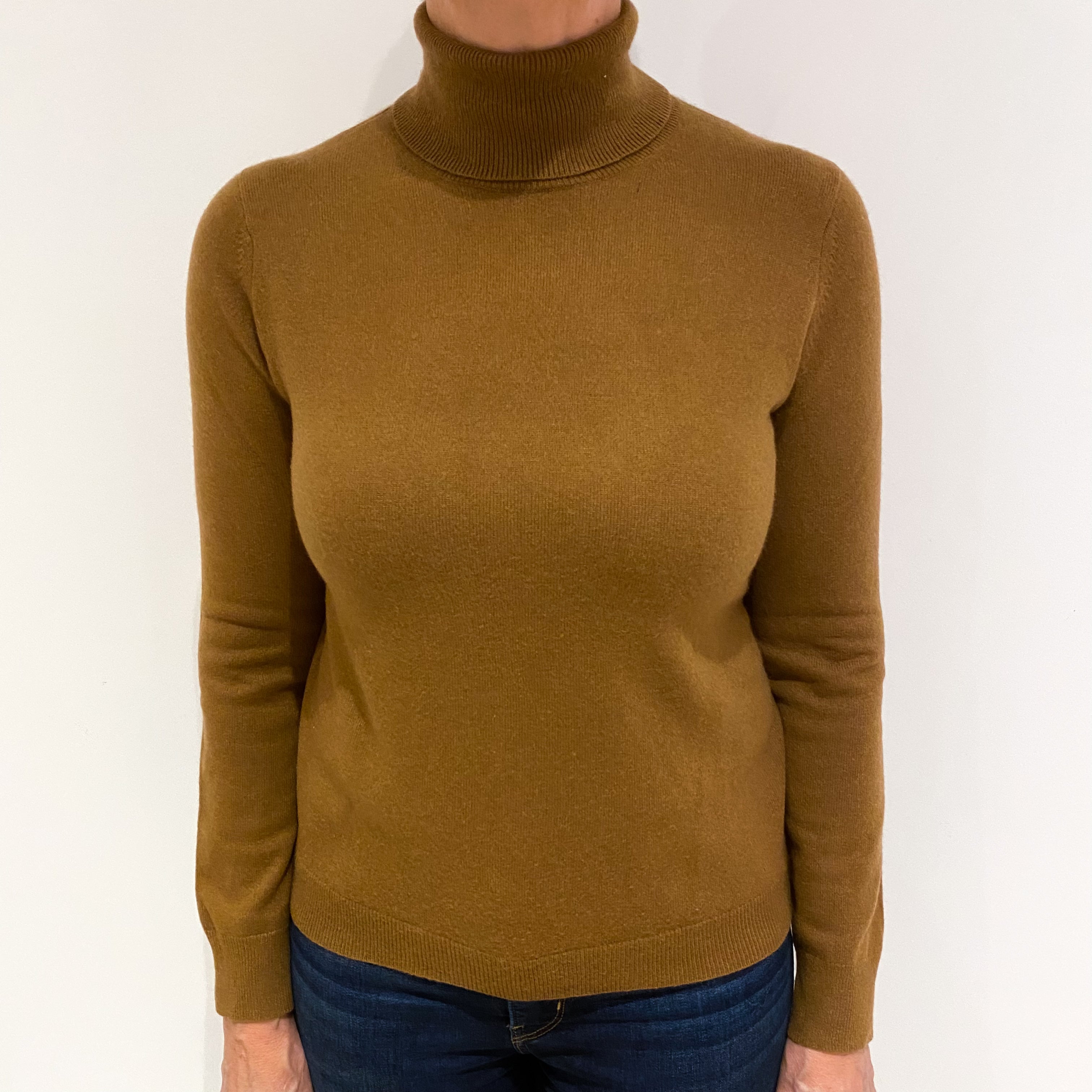 Cinnamon Brown Cashmere Polo Neck Jumper Medium