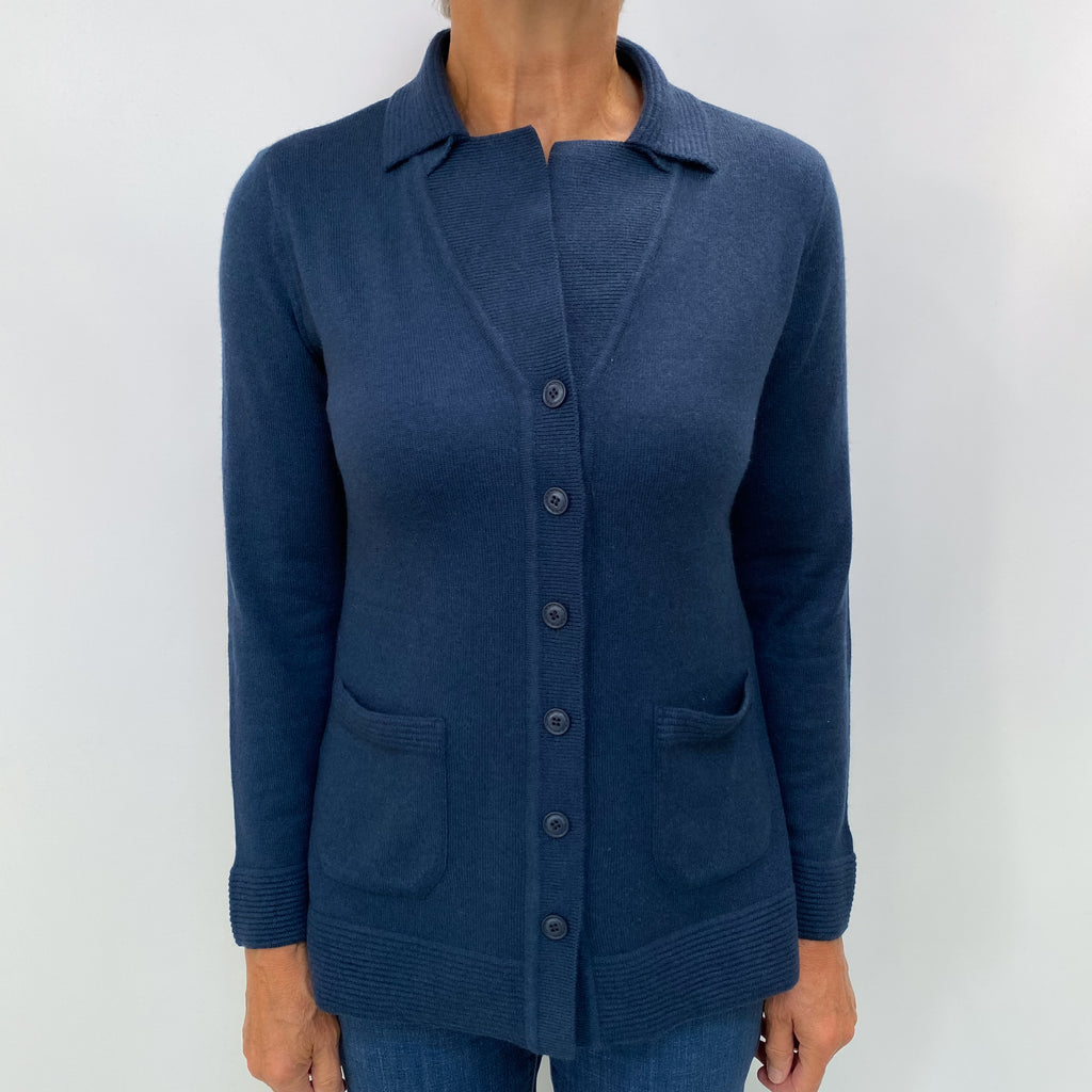 Naval Blue Cashmere Collared V Neck Cardigan Medium