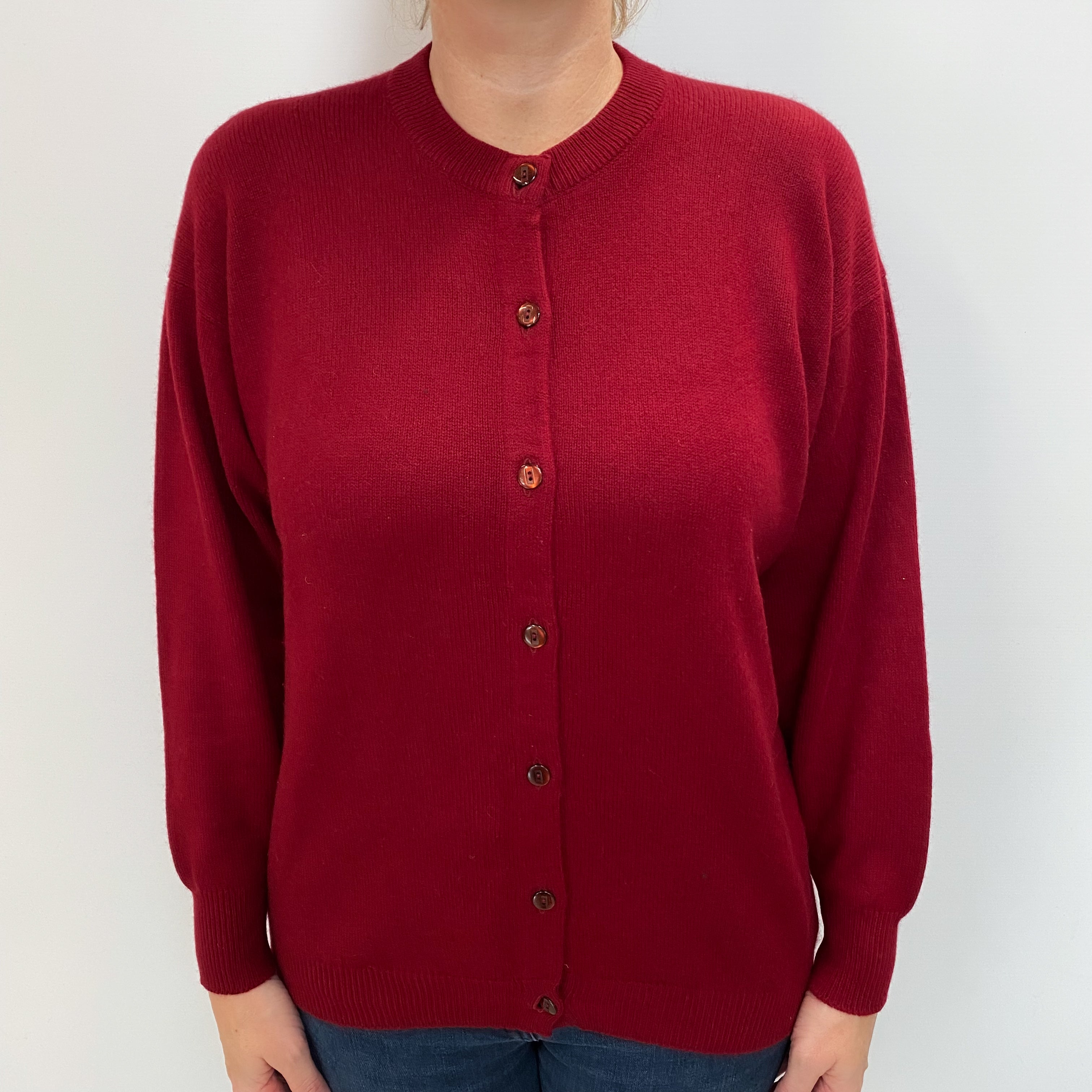 Crimson Red Cashmere Crew Cardigan Large