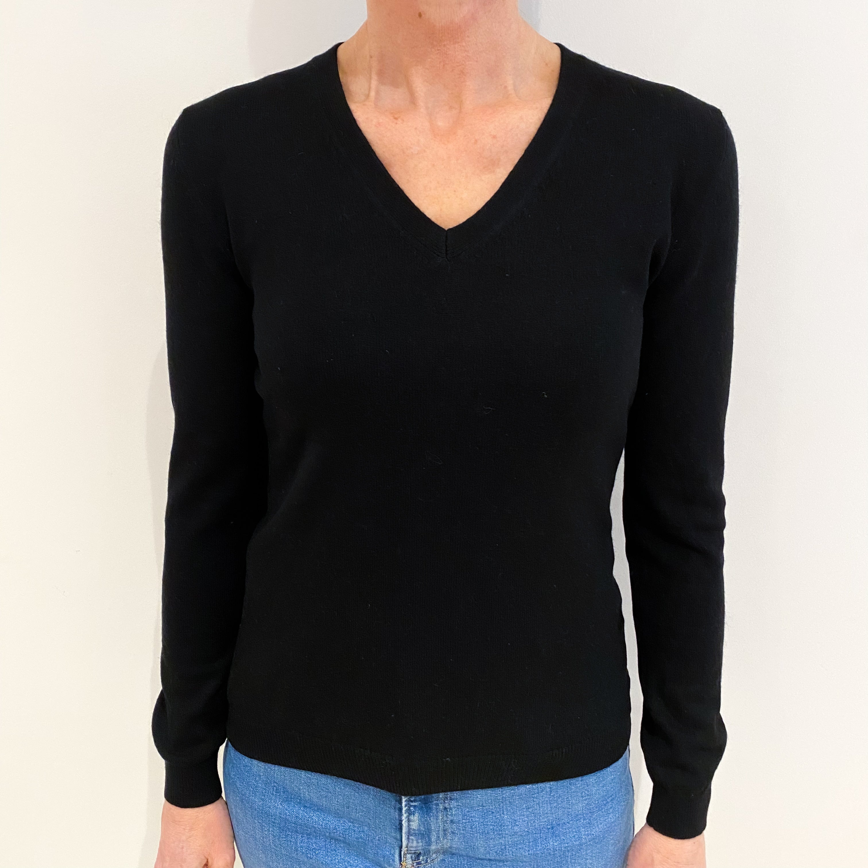 Black Cashmere V Neck Jumper Small