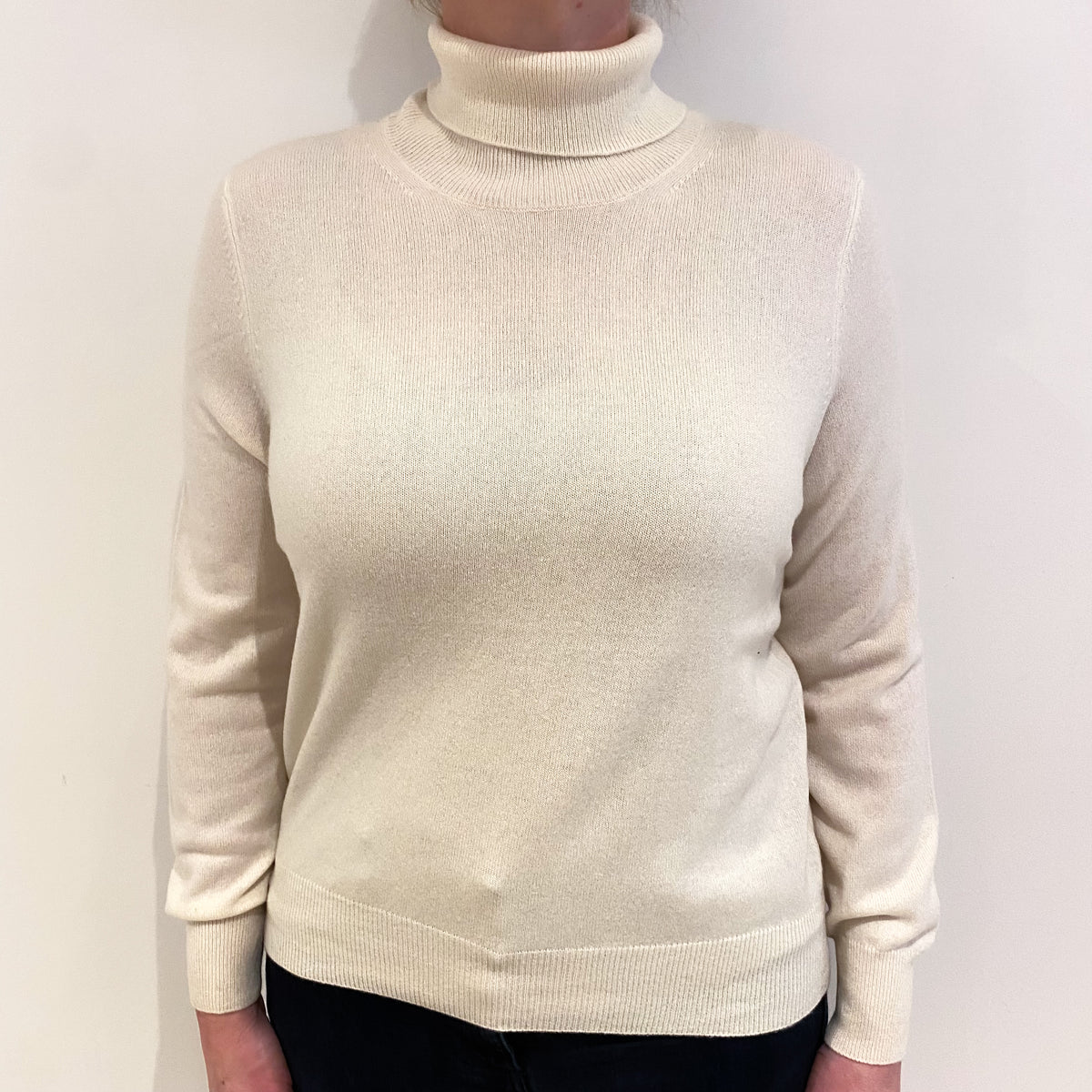Cream Cashmere Polo Neck Jumper Large