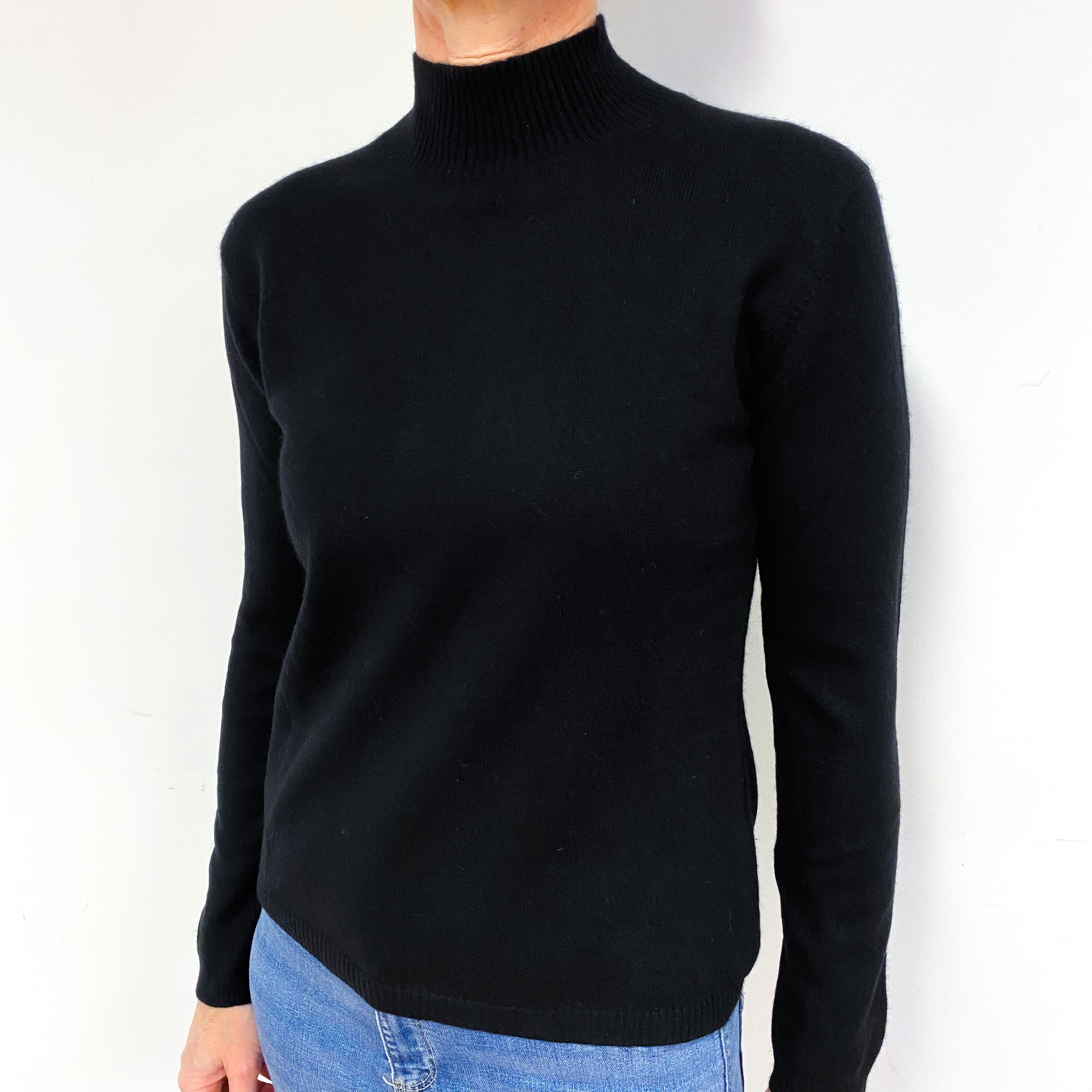 Black Cashmere Polo Neck Jumper Medium
