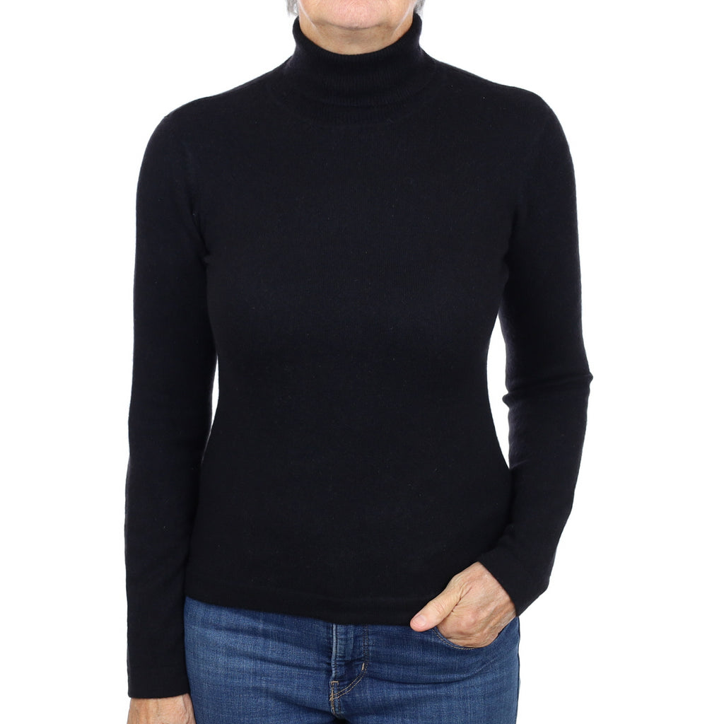 Black Cashmere Polo Neck Jumper Medium