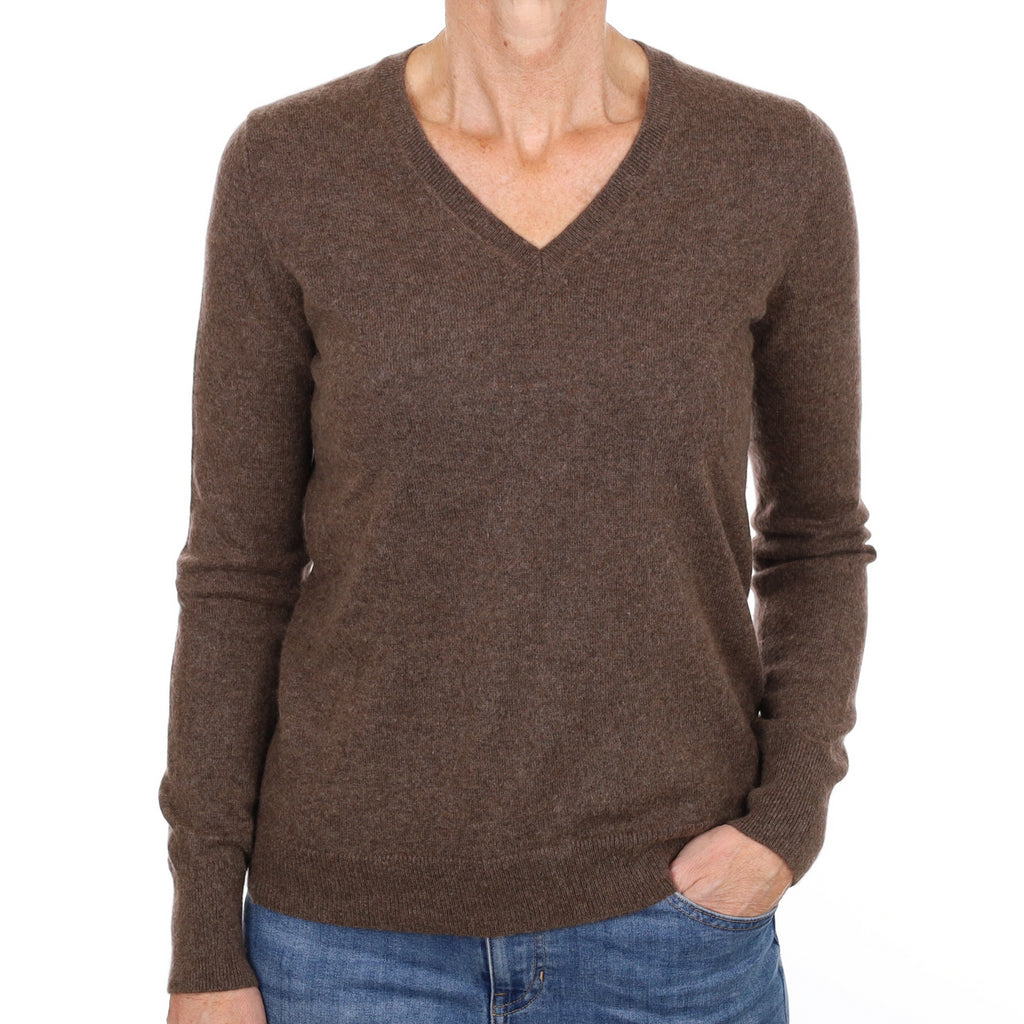 Donkey Brown Cashmere V Neck Jumper Small