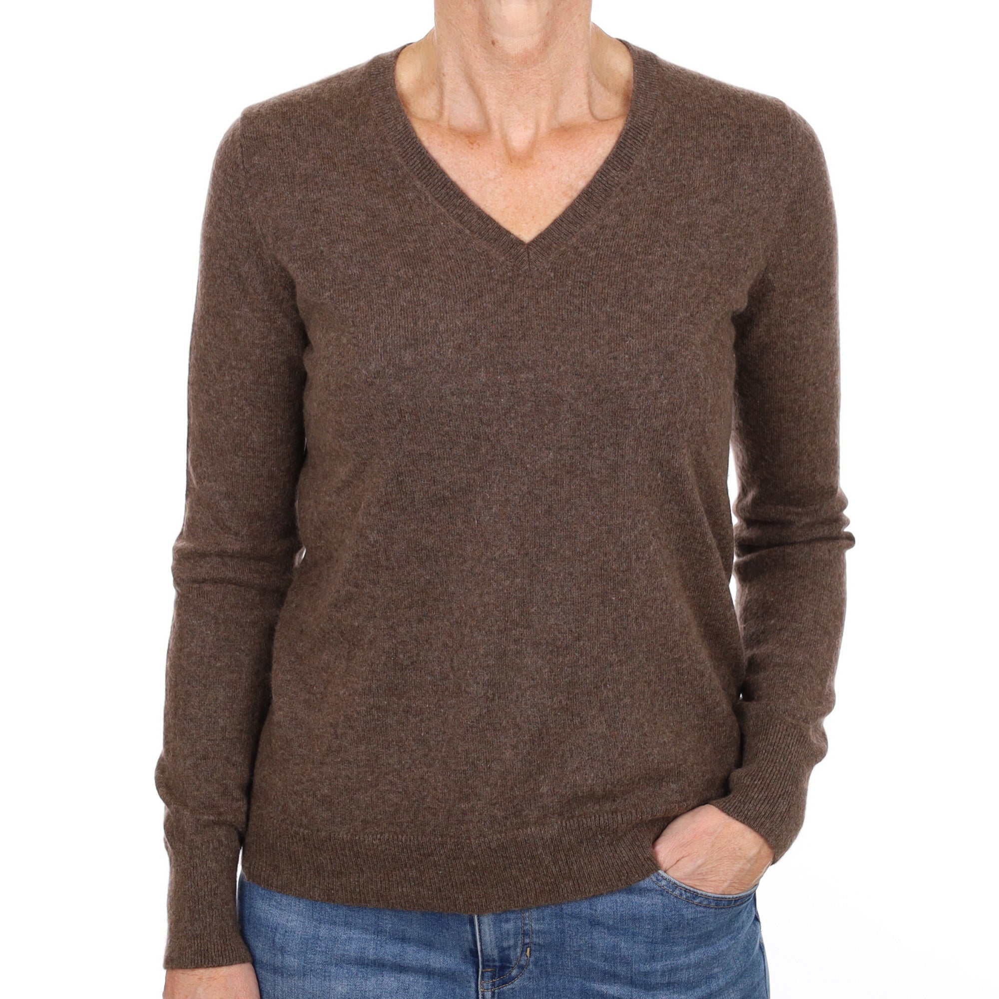 Donkey Brown Cashmere V Neck Jumper Small