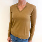 Butterscotch Brown Cashmere V Neck Jumper Small