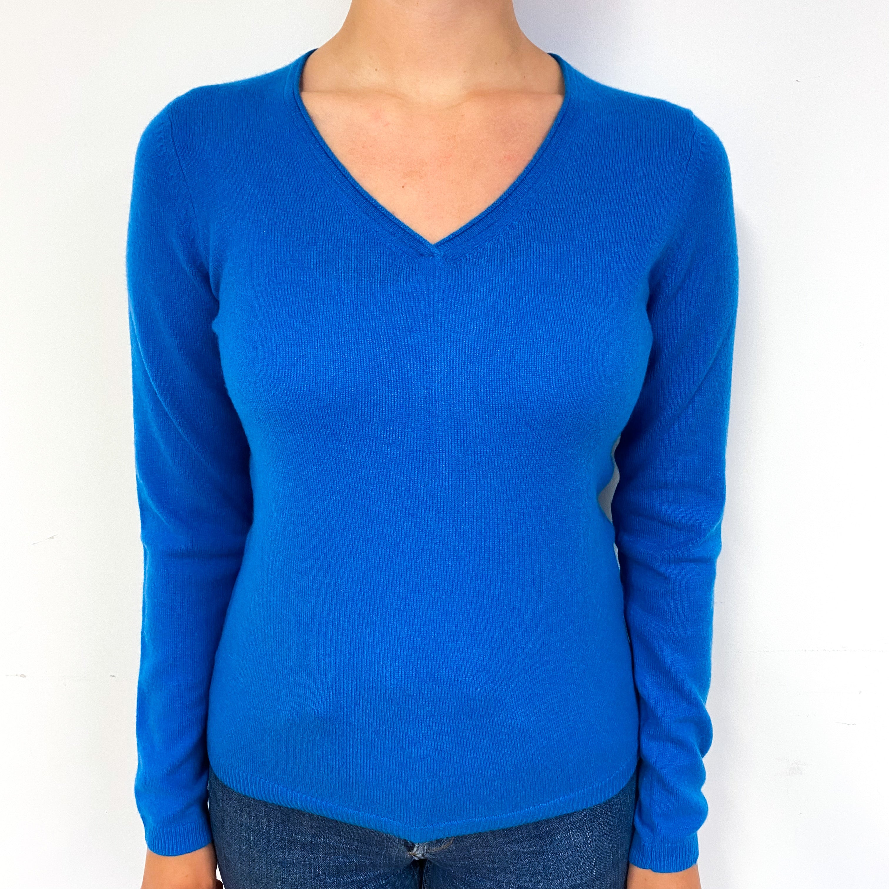 New Ocean Blue Cashmere V-Neck Jumper Small