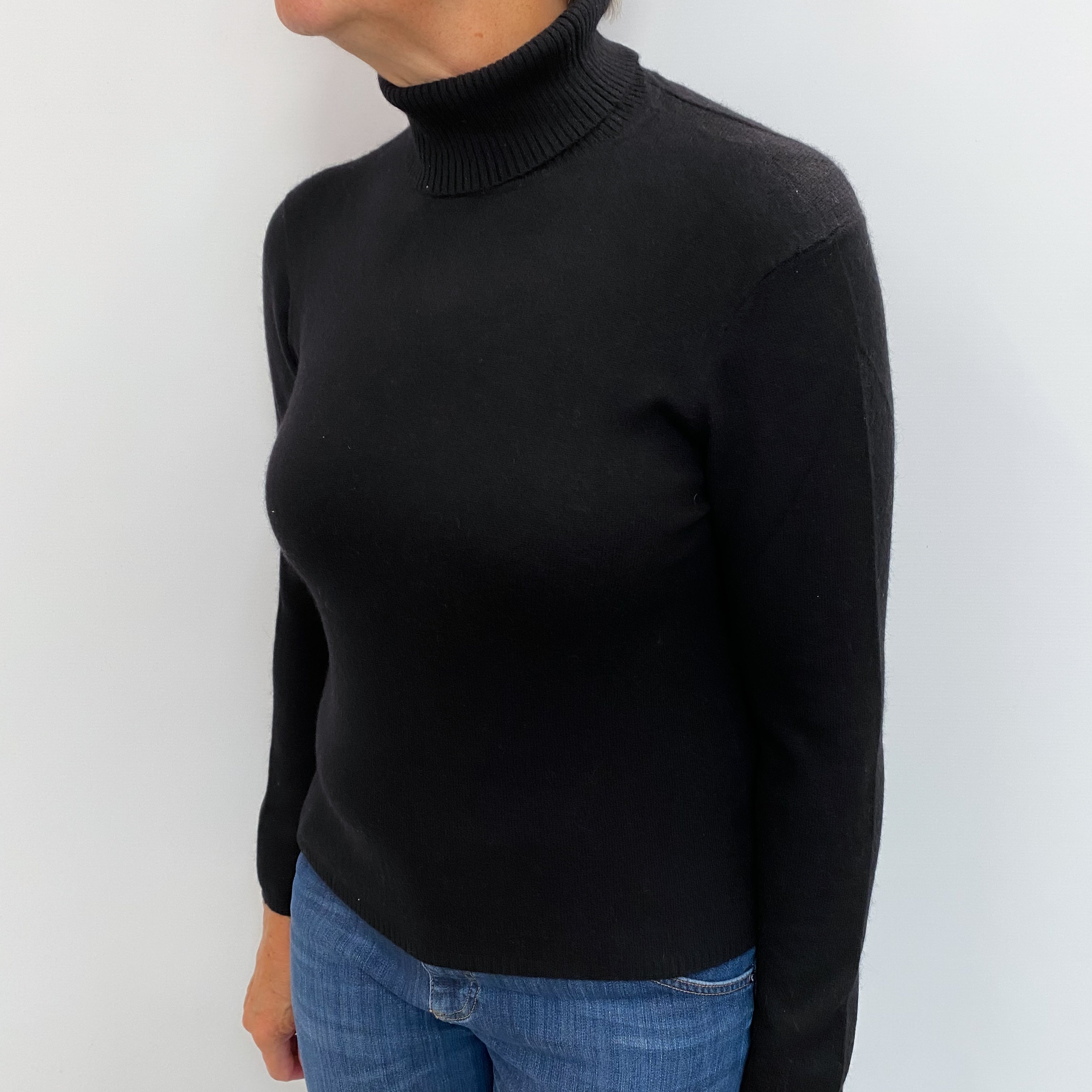 Black Cashmere Polo Neck Jumper Medium
