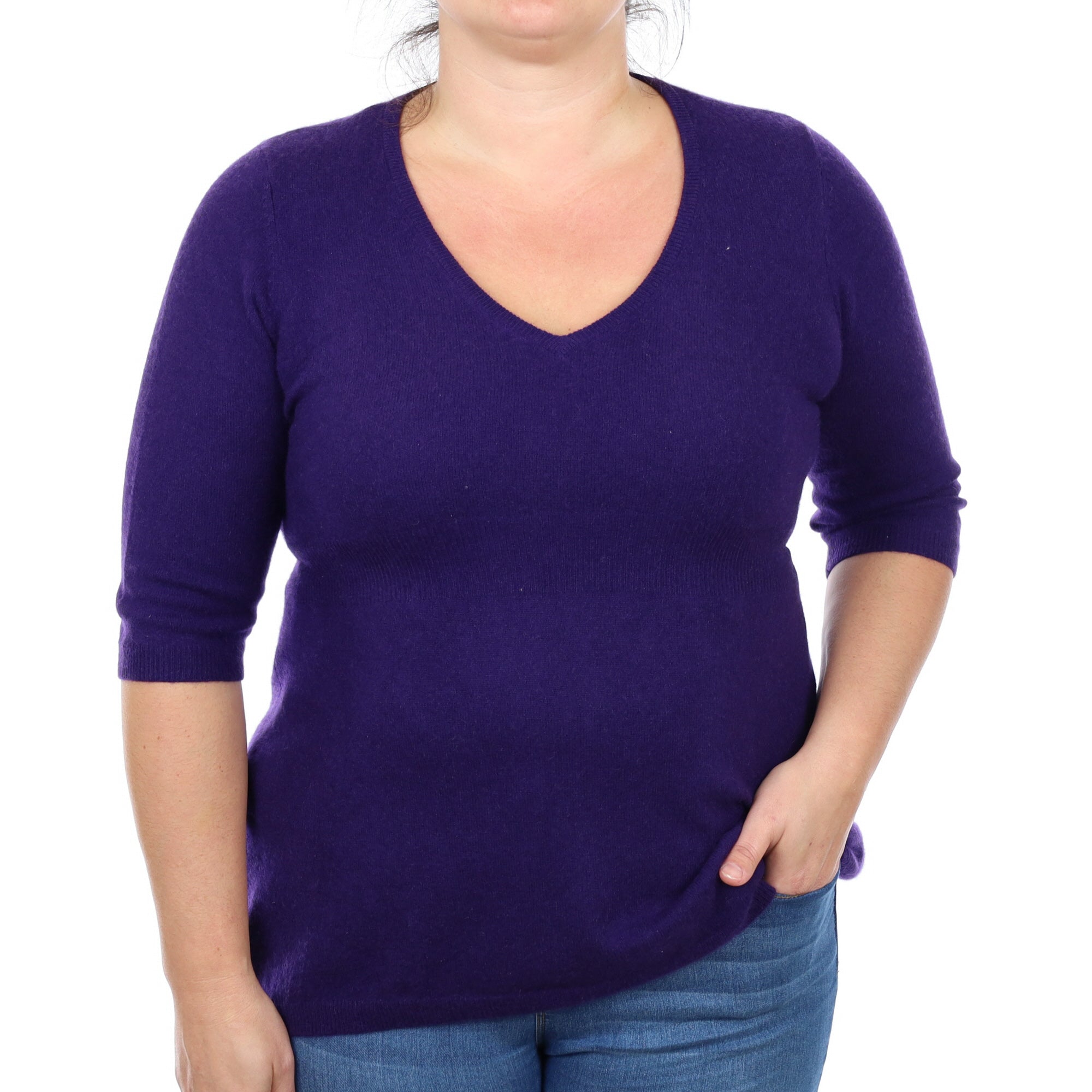 Iris Purple Cashmere Belted V Neck Jumper Large
