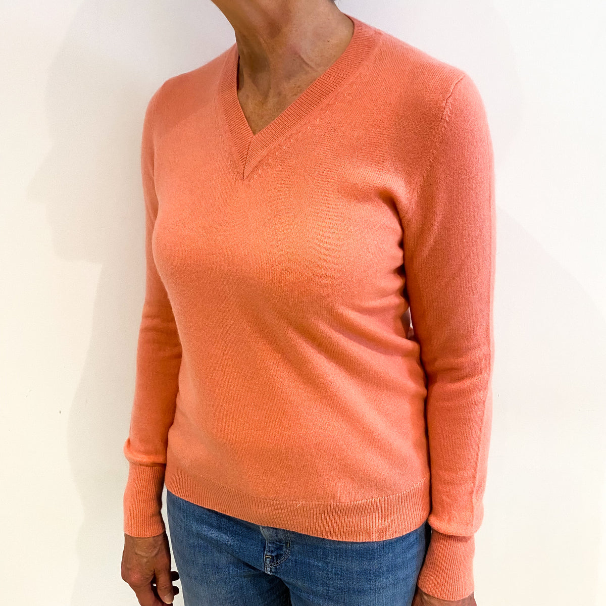 Crab Pink Cashmere V Neck Jumper Medium
