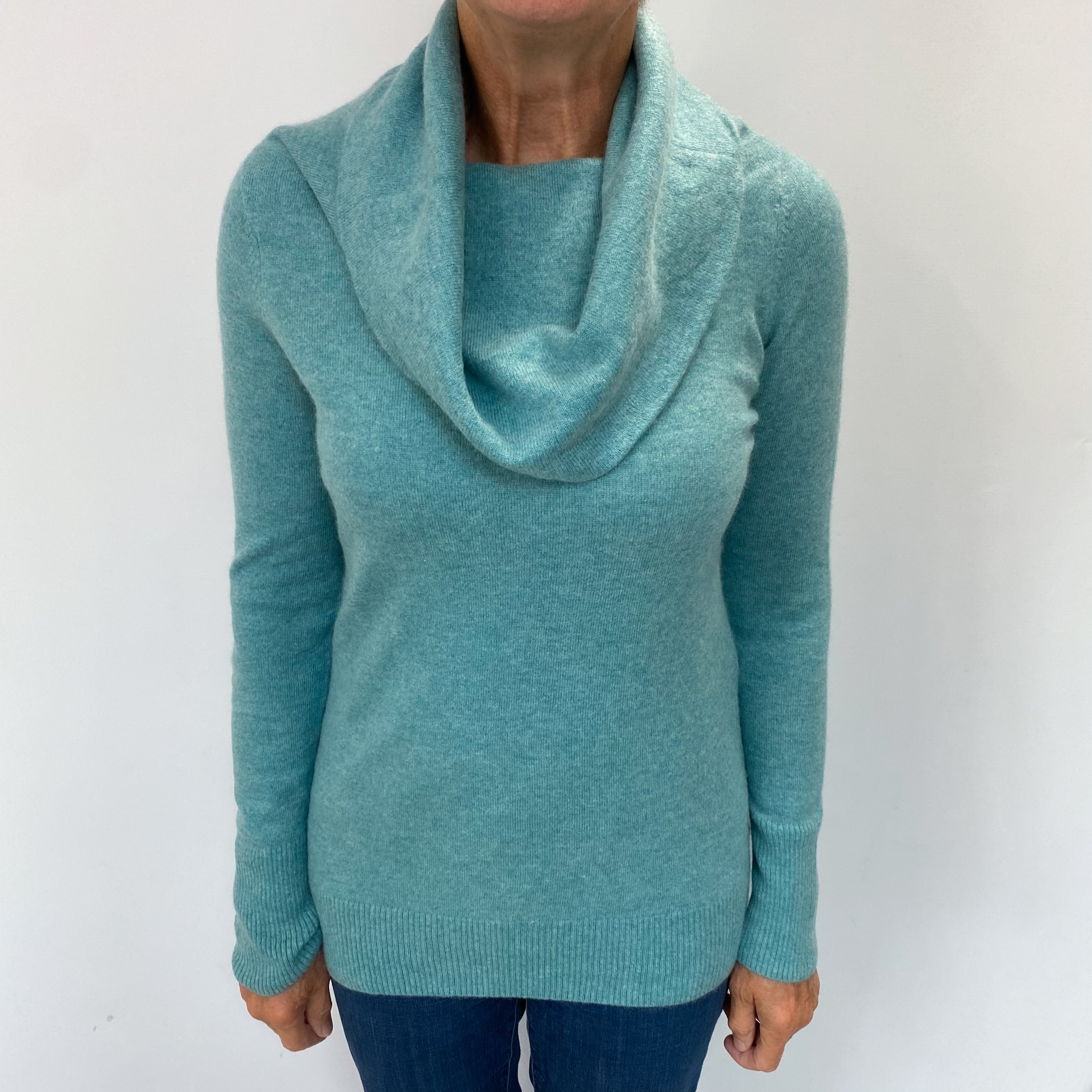 Seafoam Green Cashmere Cowl Neck Jumper Medium