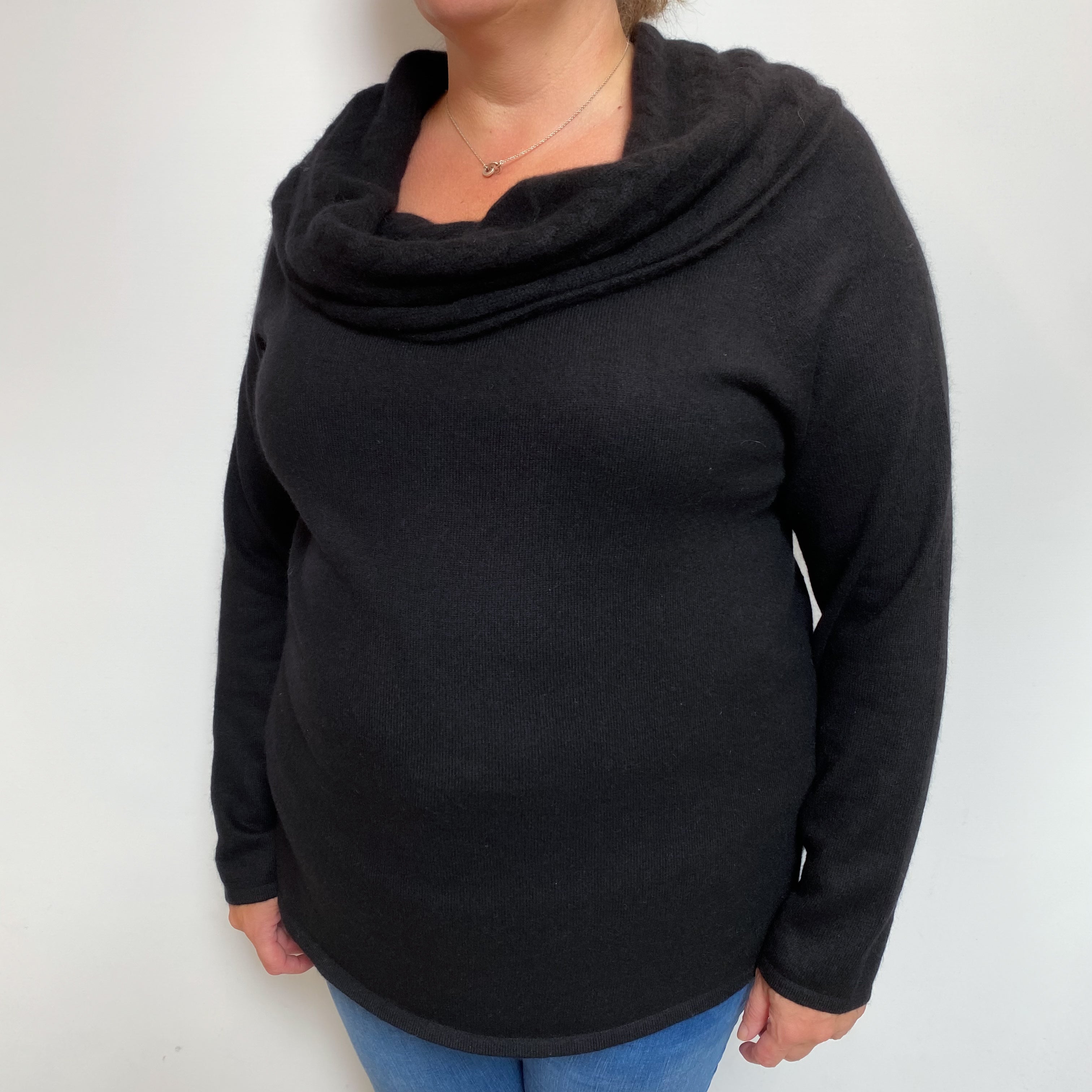 Black Cashmere Cowl Neck Jumper Extra Large