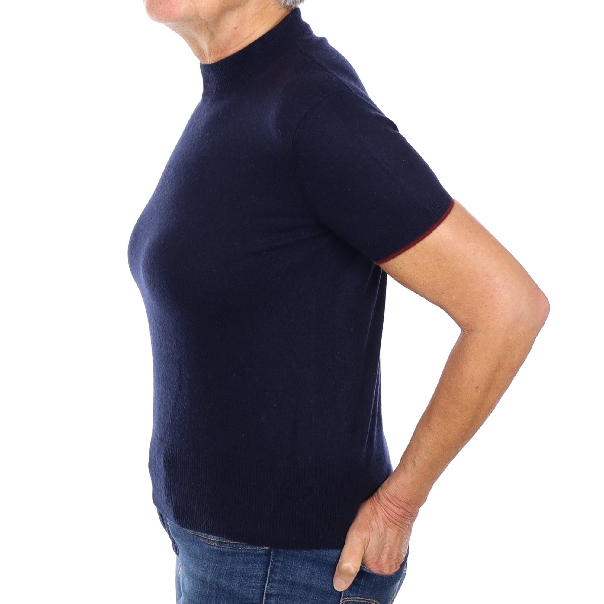 Navy Cashmere Turtle Neck Short Sleeve Jumper Medium