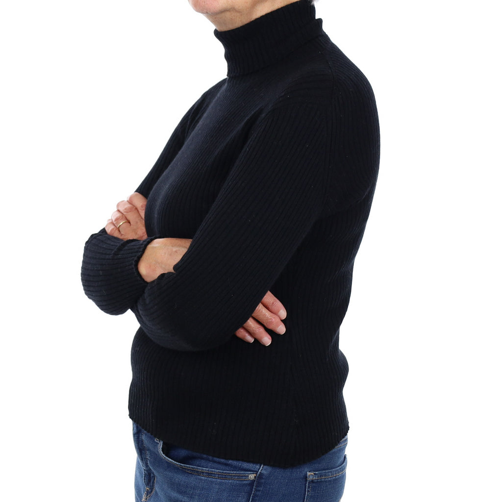 Black Skinny Rib Cashmere Polo Neck Jumper Medium