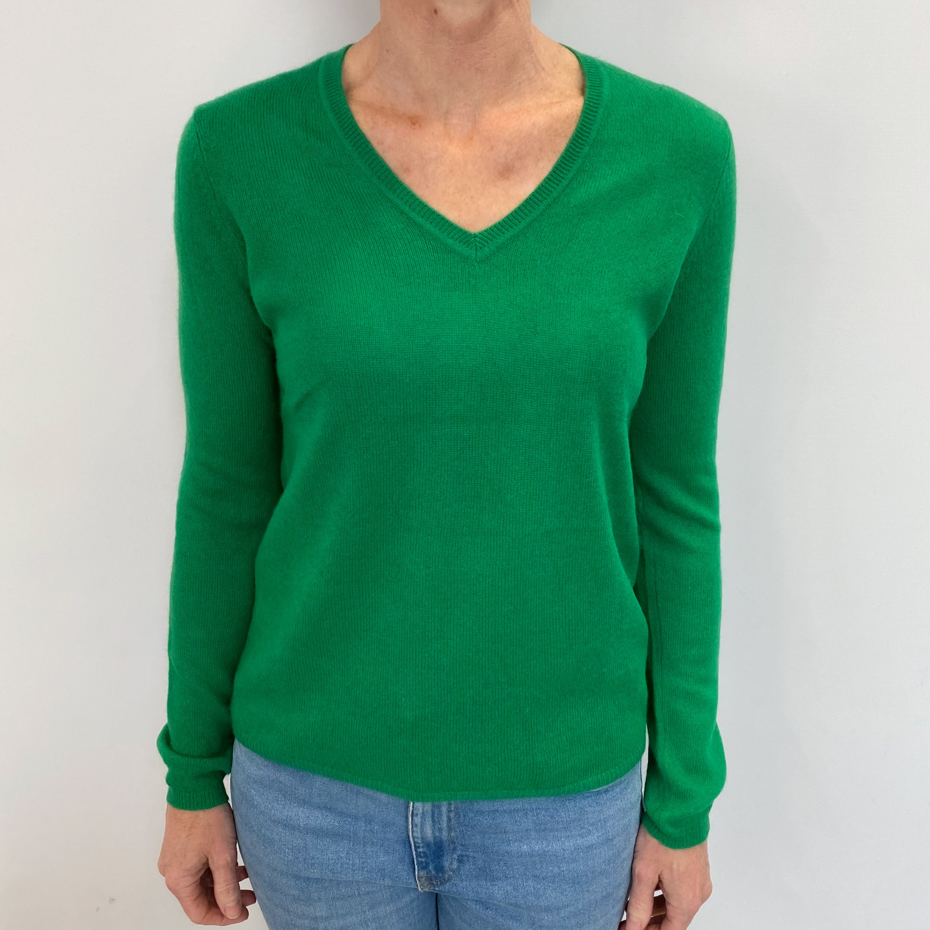 Jade Green Cashmere V Neck Jumper Small