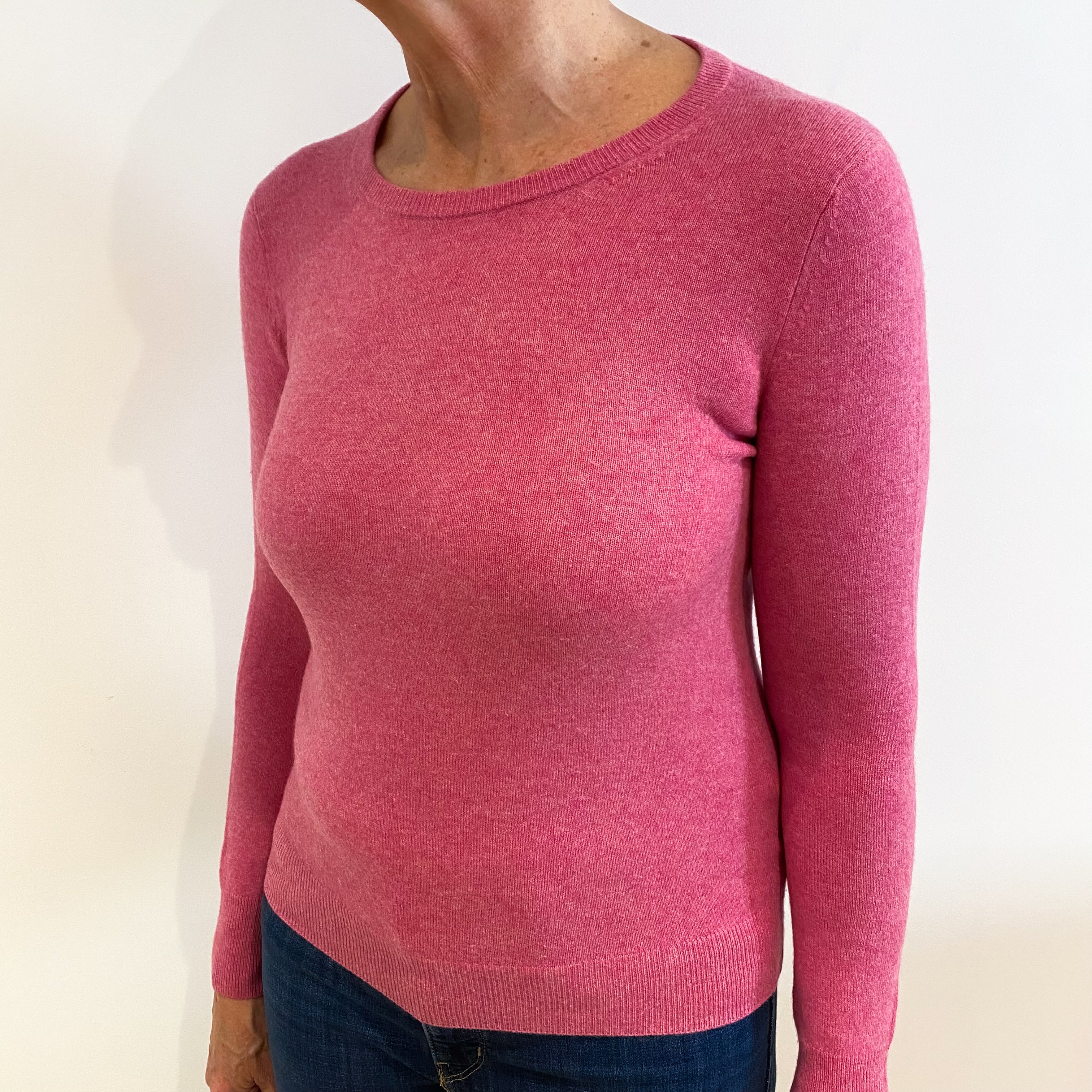 Raspberry Pink Cashmere Crew Neck Jumper Medium