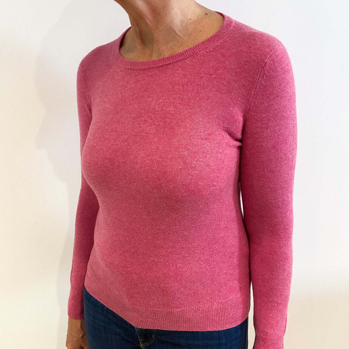 Raspberry Pink Cashmere Crew Neck Jumper Medium
